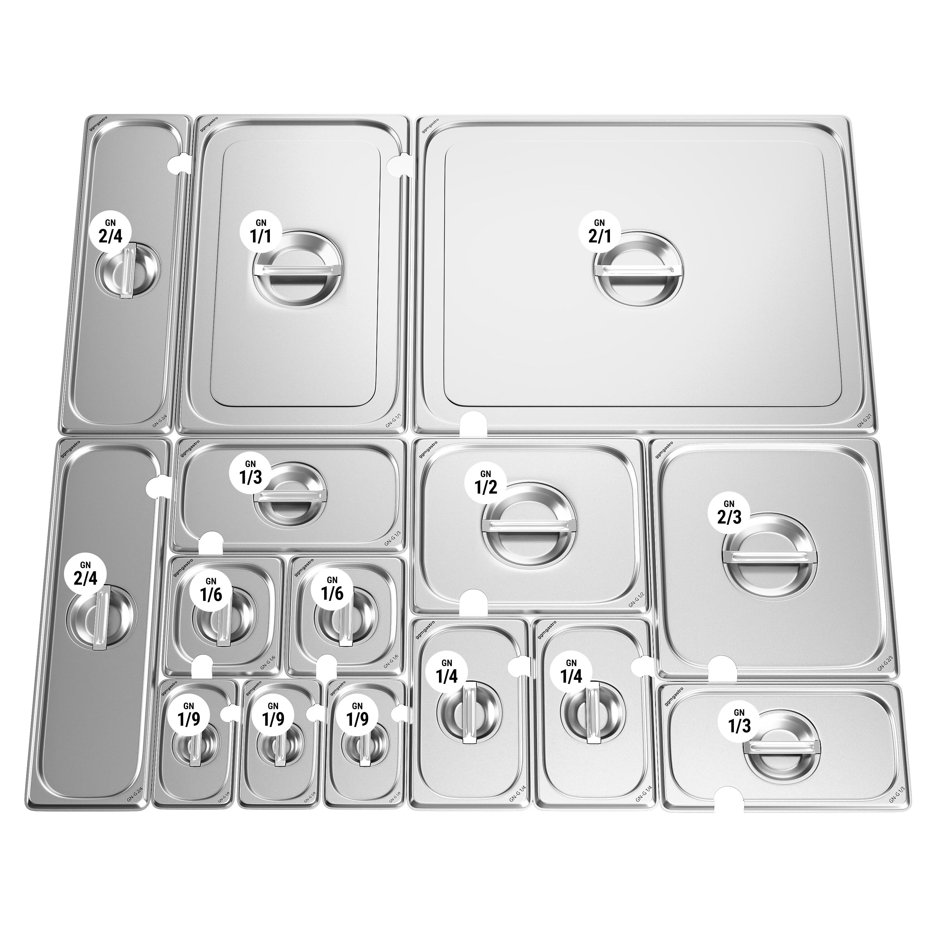 (6 pcs) Couvercle inox GN 1/3 - avec encoche louche - 325x176mm - Hauteur: 29mm