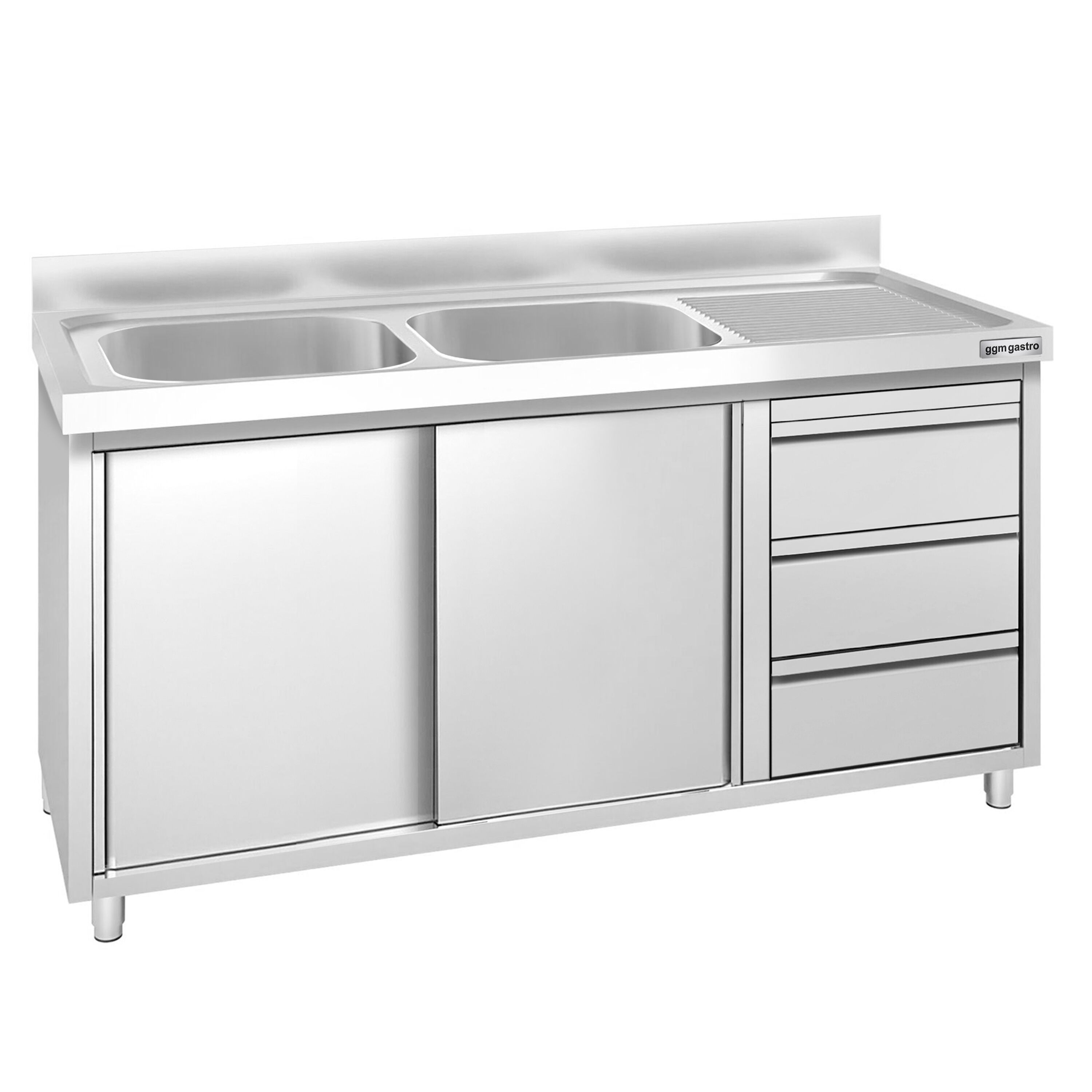 Meuble plonge PREMIUM - 1400x600mm - 2 bacs - 3 tiroirs