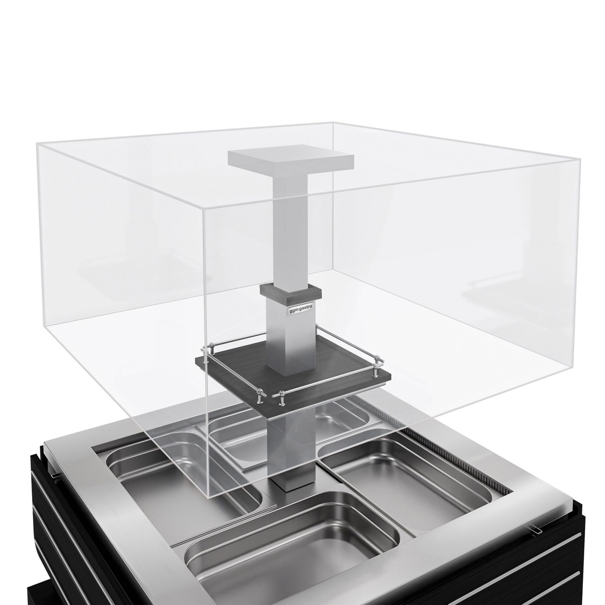 Salatbar Kaltbuffet DUBLIN - 1600mm - mit geradem Glasaufsatz - für 4x GN 1/1 - Schwarz