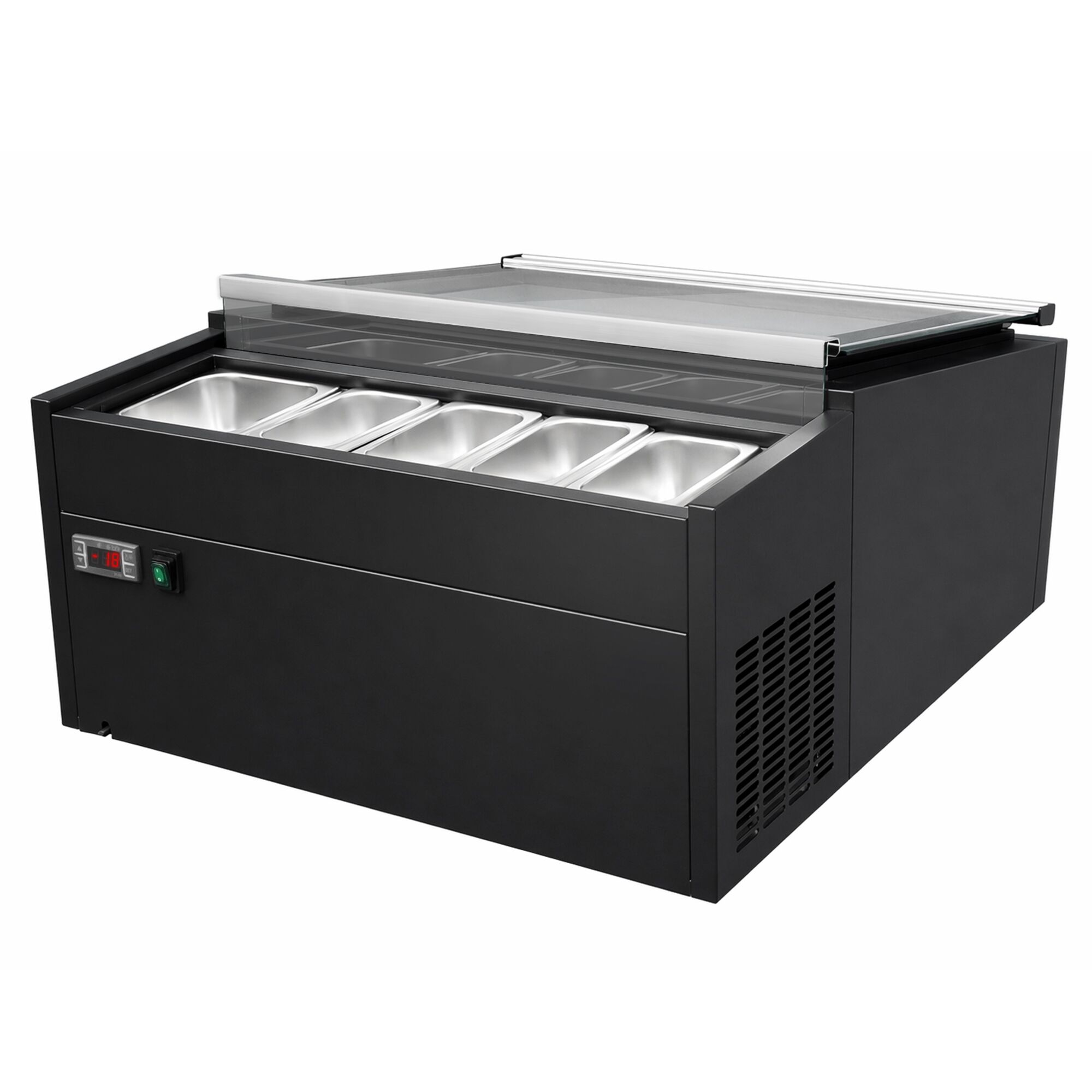 Vitrine réfrigérée à poser Eisvitrine - 54L - 690mm - portes coulissantes vitrées avant - pour glaces - Pour FR - Noir