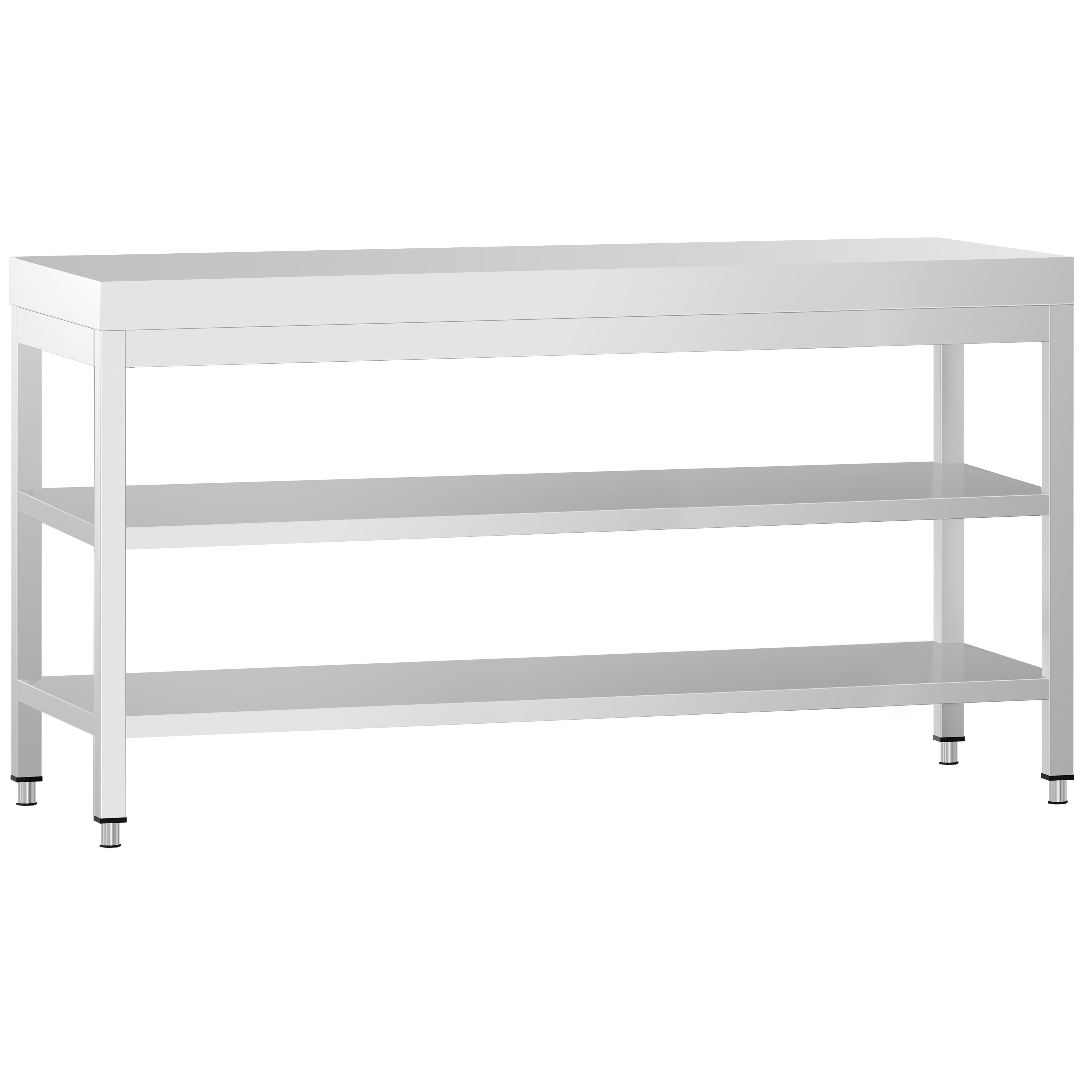 Table de travail inox PREMIUM - 2000 x 800 mm - avec tablette inférieure & Tablette intermédiaire
