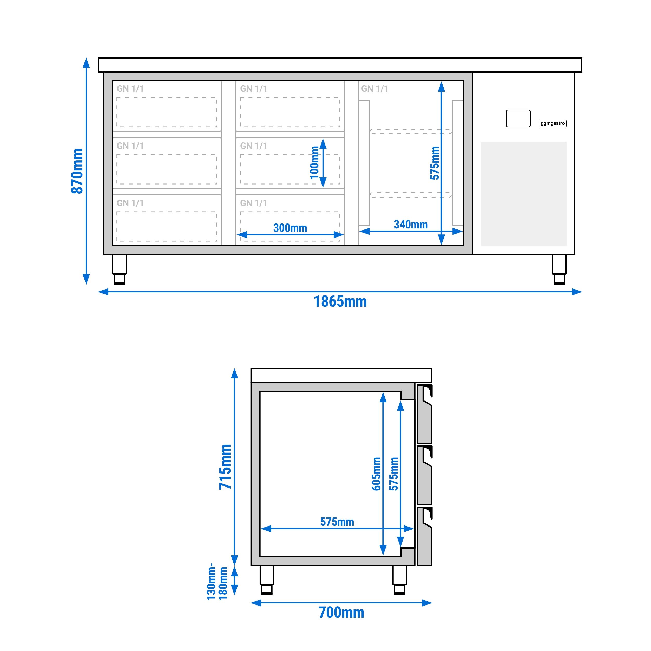Table réfrigérée PREMIUM - 1865x700 mm - avec 1 porte & 6 tiroirs