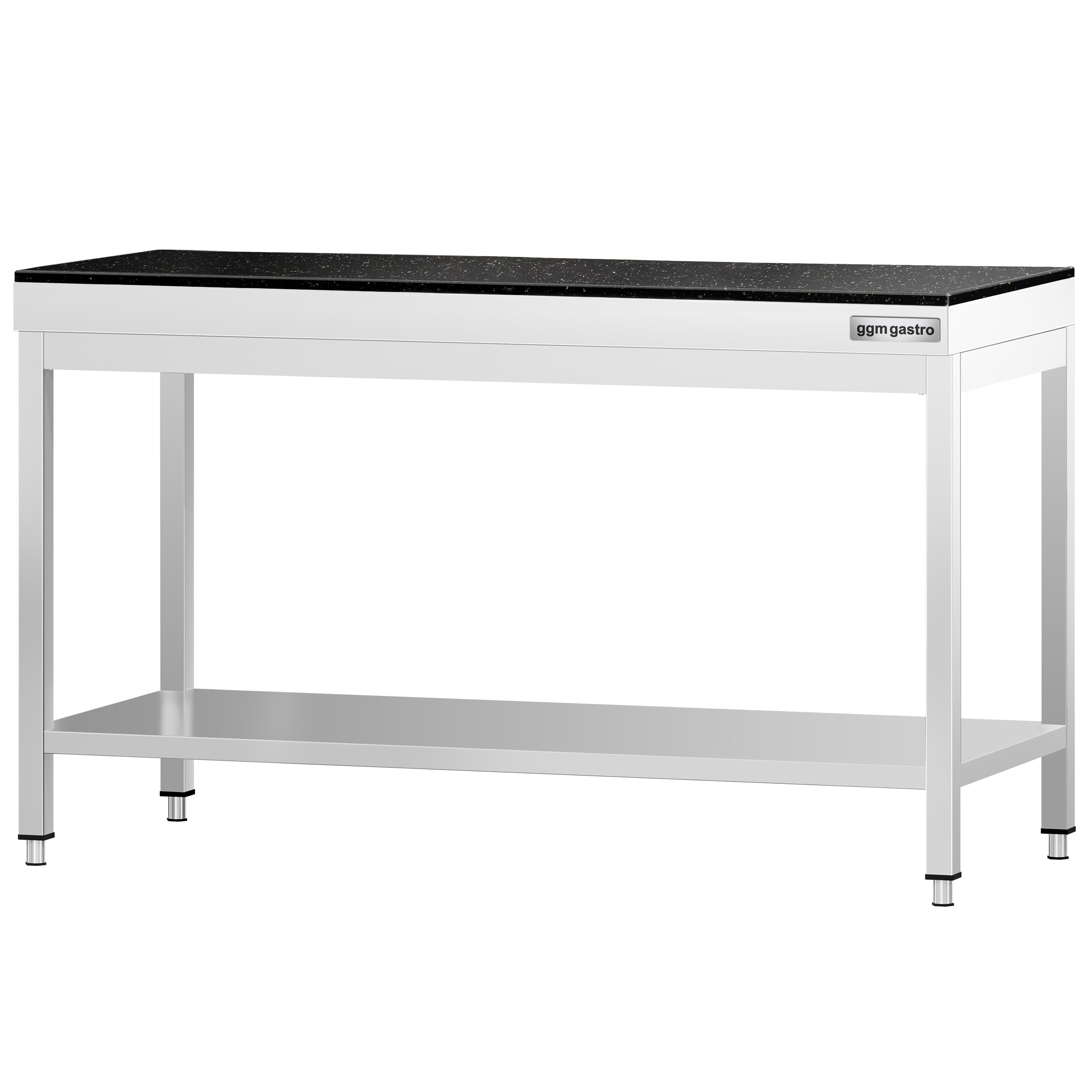 Table de travail inox PREMIUM - 1500 x 700 mm - avec tablette inférieure - incl. Plan de travail en Granit