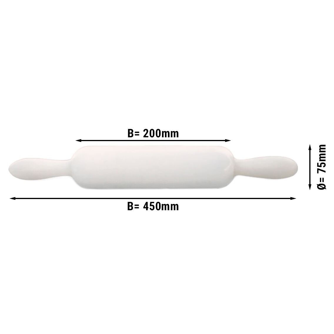 Teigroller / Nudelholz - 75x450mm - oval - Kunststoff