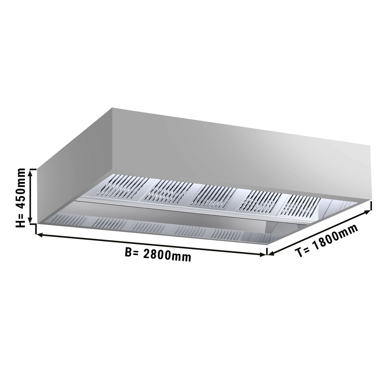 Hotte de plafond à induction - 2800 mm - sans moteur - avec filtre