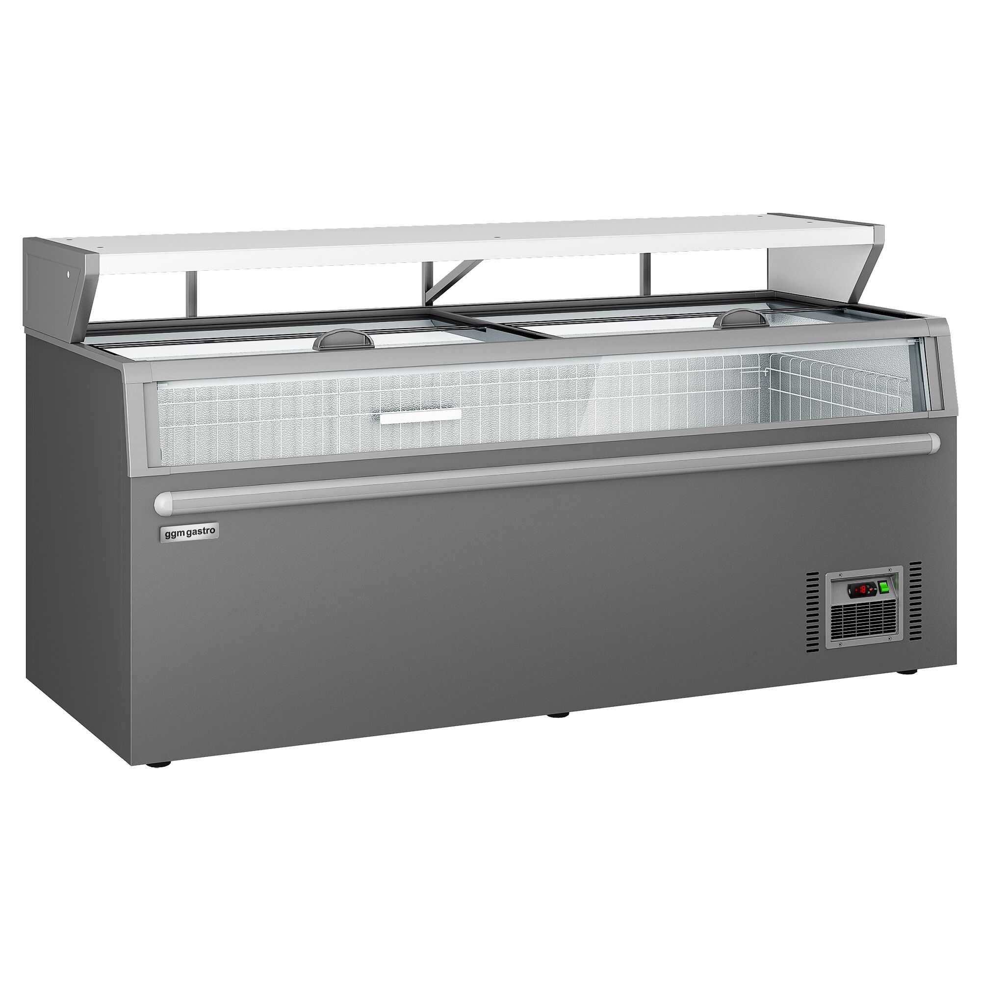 Îlot de congélation pour supermarché - 2104x850mm - 646 L - Couvercles coulissants en verre - Gris
