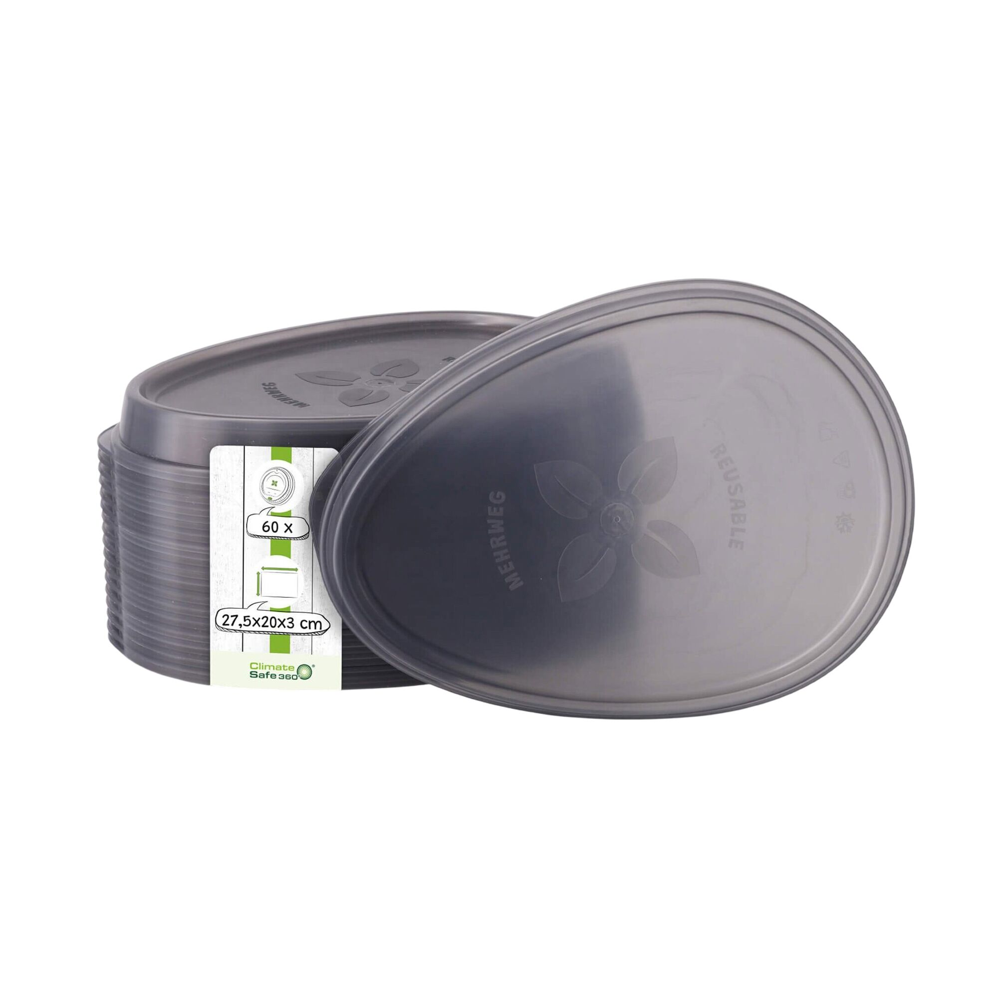 (60 pcs) Couvercle réutilisable - 275x200mm - Gris - compatible avec couvercle barquette 275x200mm