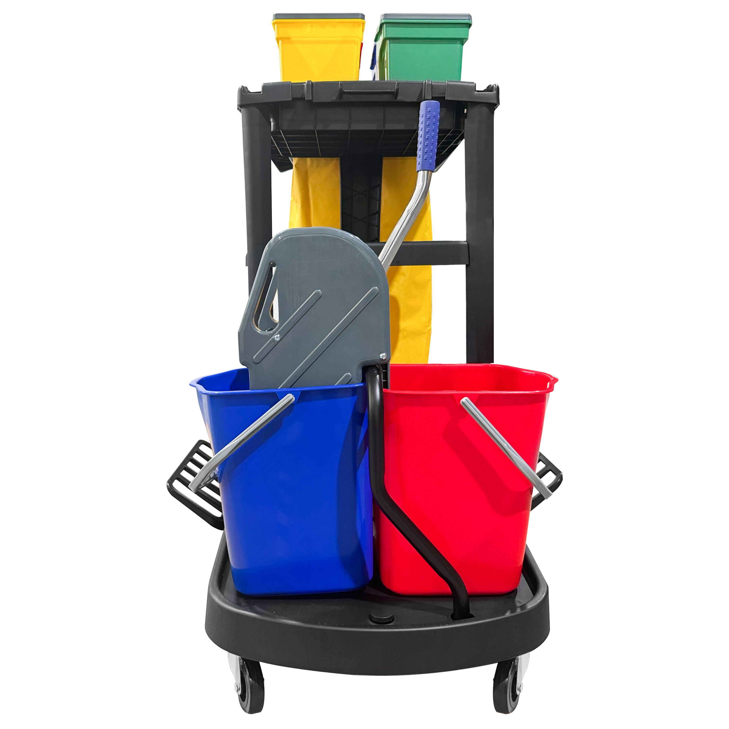 Chariot de nettoyage - avec 6 seaux, presse à mop & sac à linge - Noir