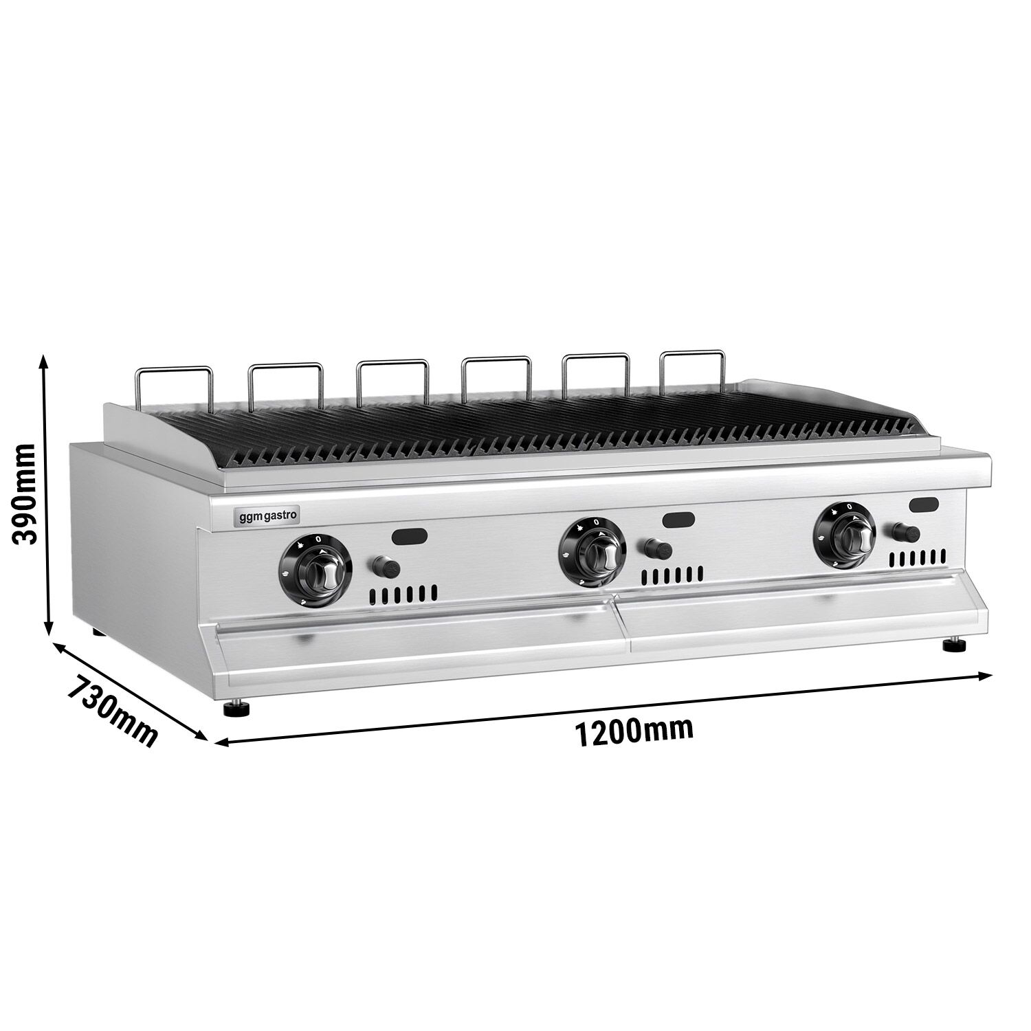 Barbecue à gaz professionnel - 15,6kW - de table - P730mm - grilles de cuisson en fonte