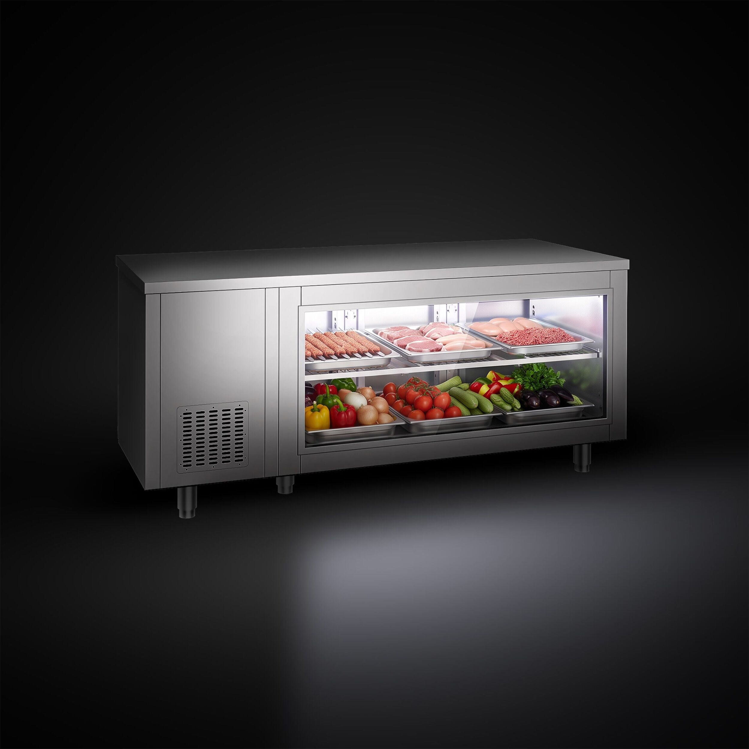 Commercial Counter Fridge - 1865x700mm - with 3 doors - glass front - capacity 474 litres