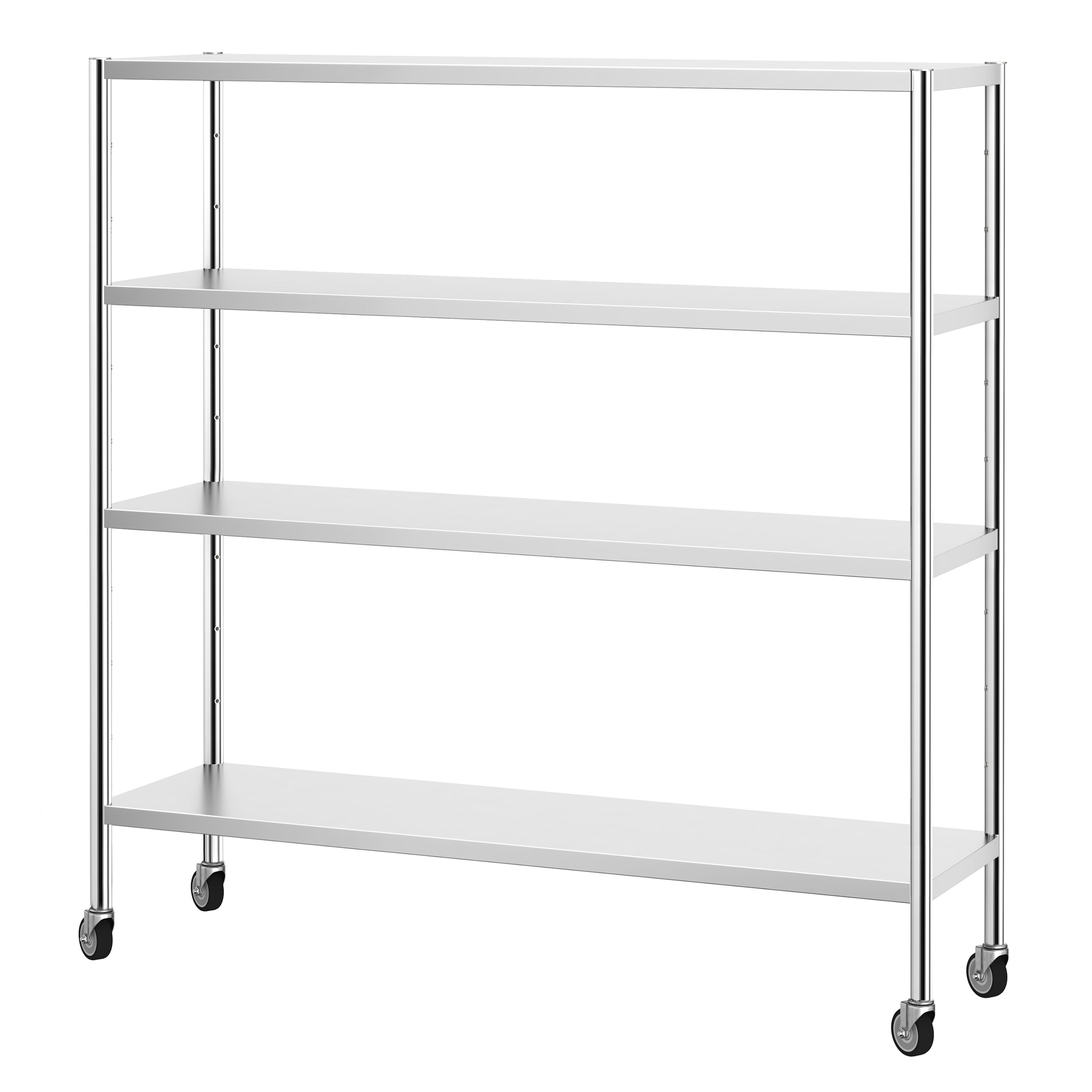 Étagère en inox PREMIUM - 1800 x 500 mm - avec 4 étagères (réglables) - incl. 4 roulettes