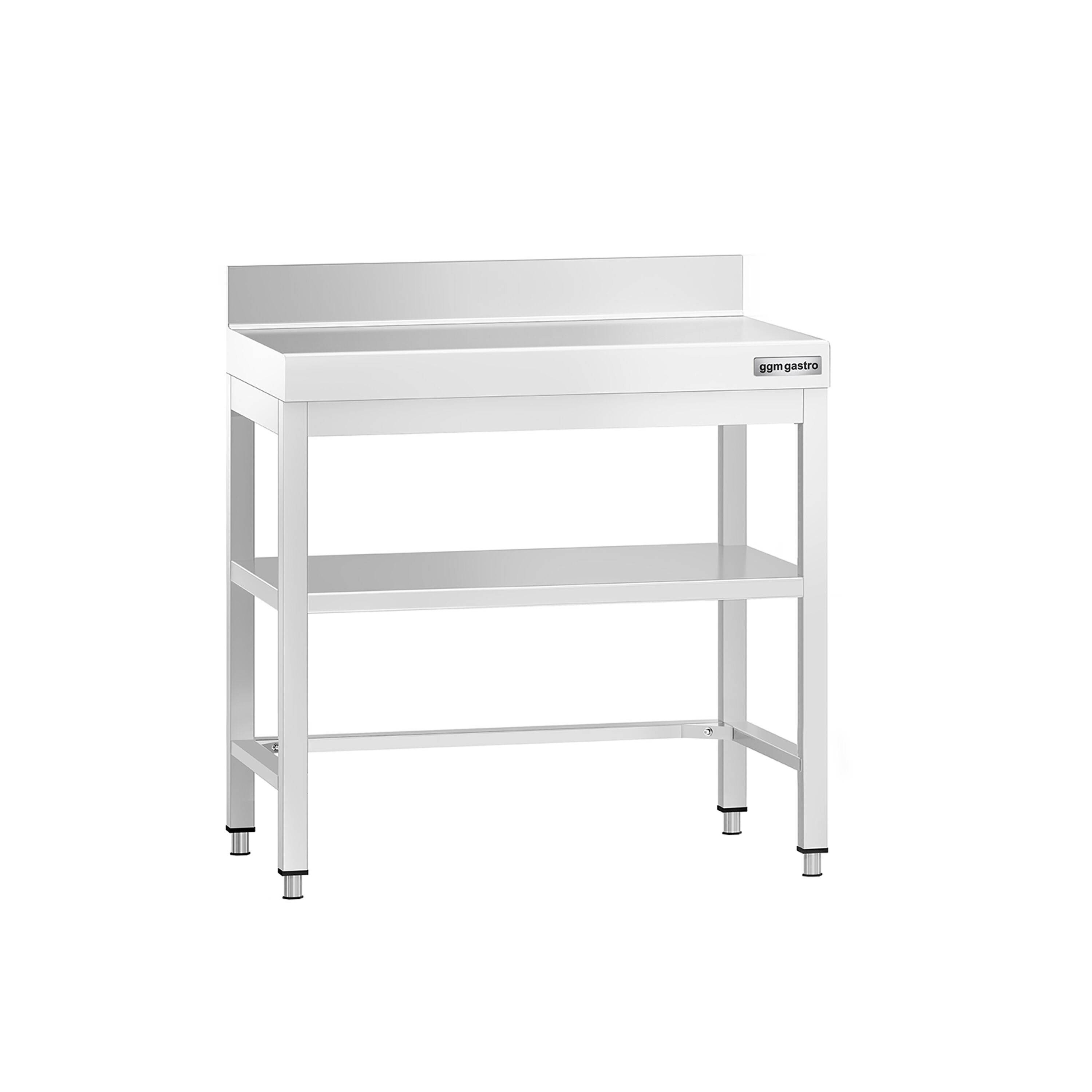 Table de travail inox PREMIUM - 700 x 600 mm - avec tablette inférieure, Dosseret & Renforts