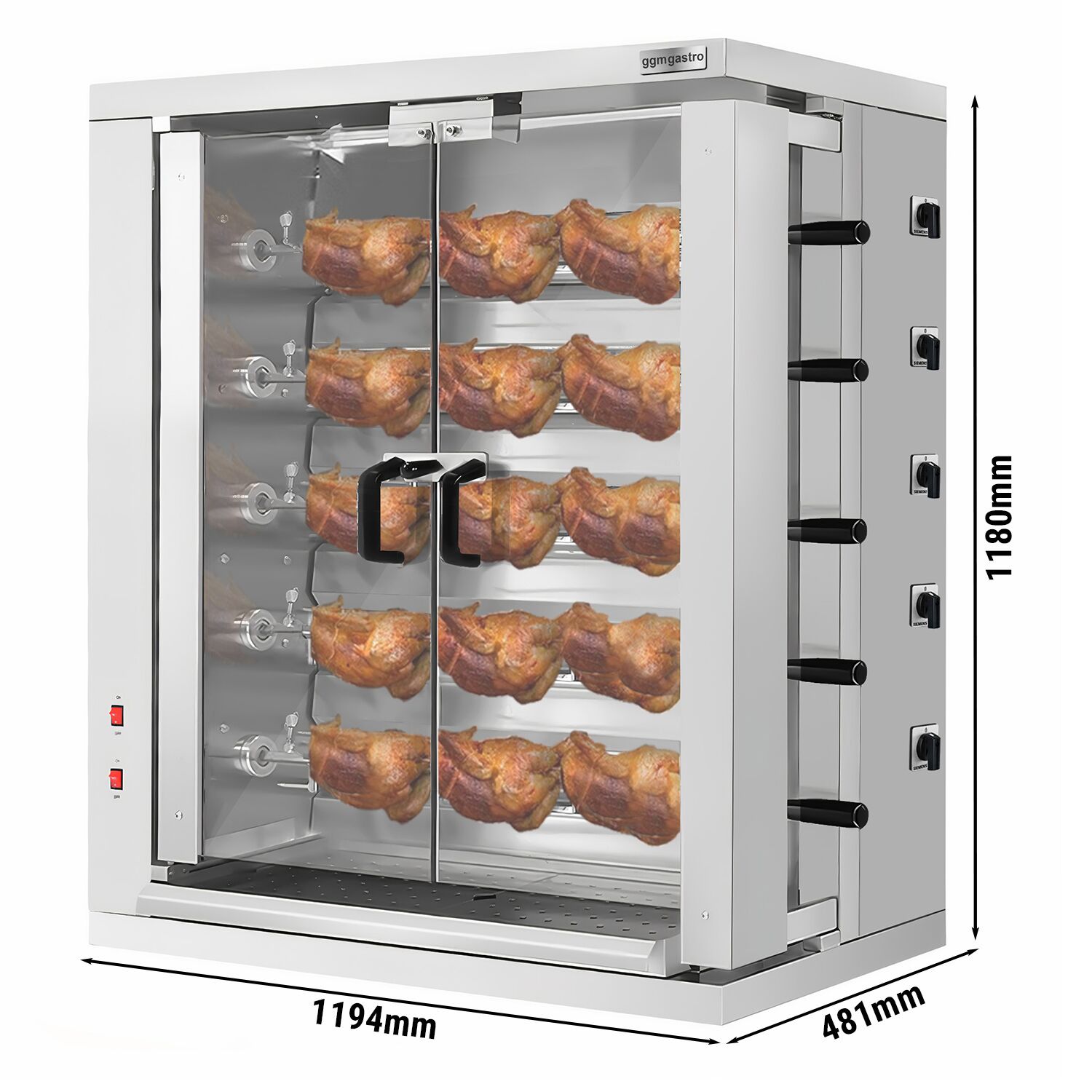 Commercial Electric Chicken Rotisserie Oven - 16.5kW - with 5 Skewers for up to 30 chickens
