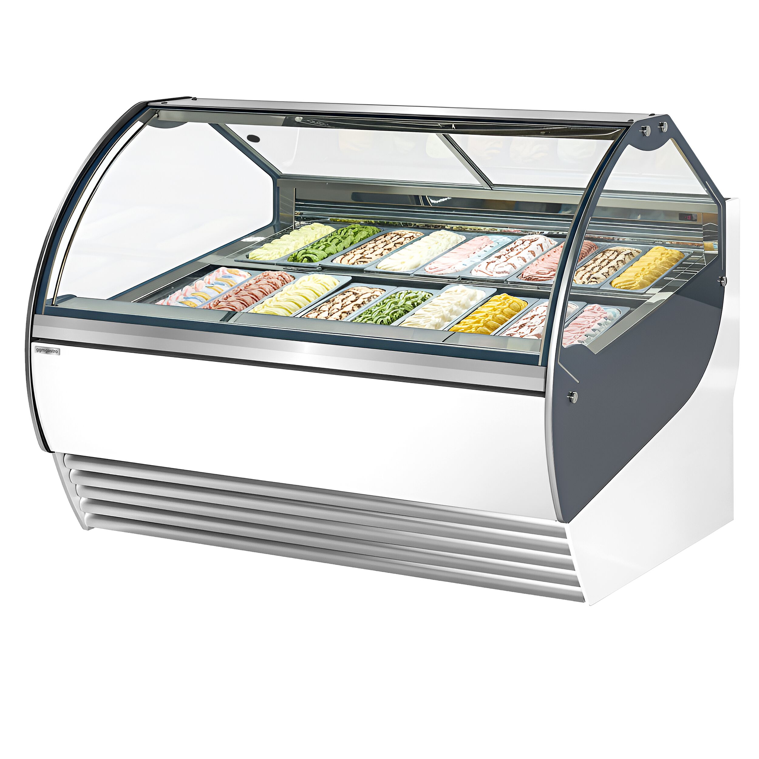 Vitrine à glace NOLAN – 1730 mm – refroidissement ventilé – pour 18 bacs à glace de 5 litres – Blanc