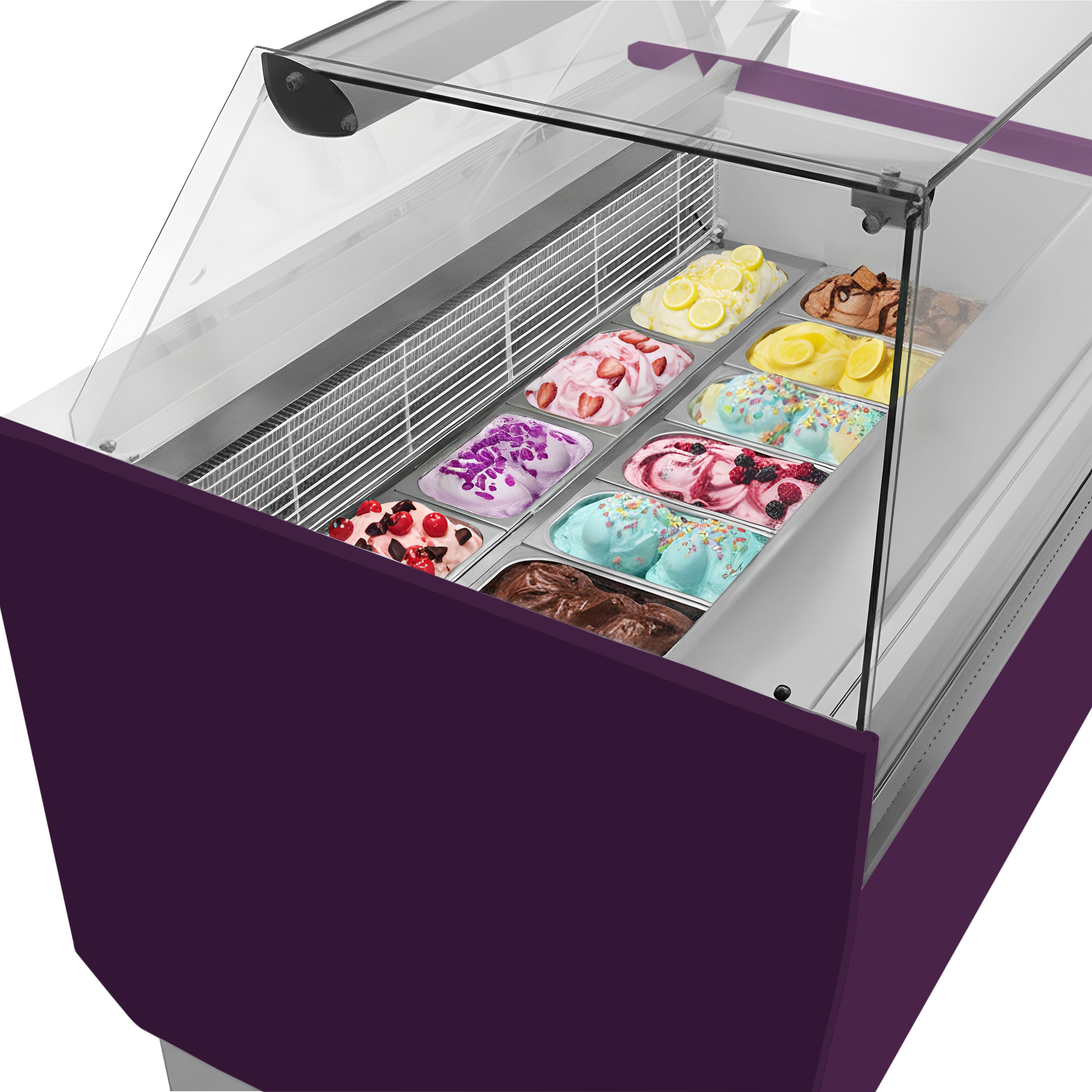 Vitrine à glace LIAM – 1560 mm – refroidissement statique – pour 13+13 bacs à glace de 5 litres – Violet