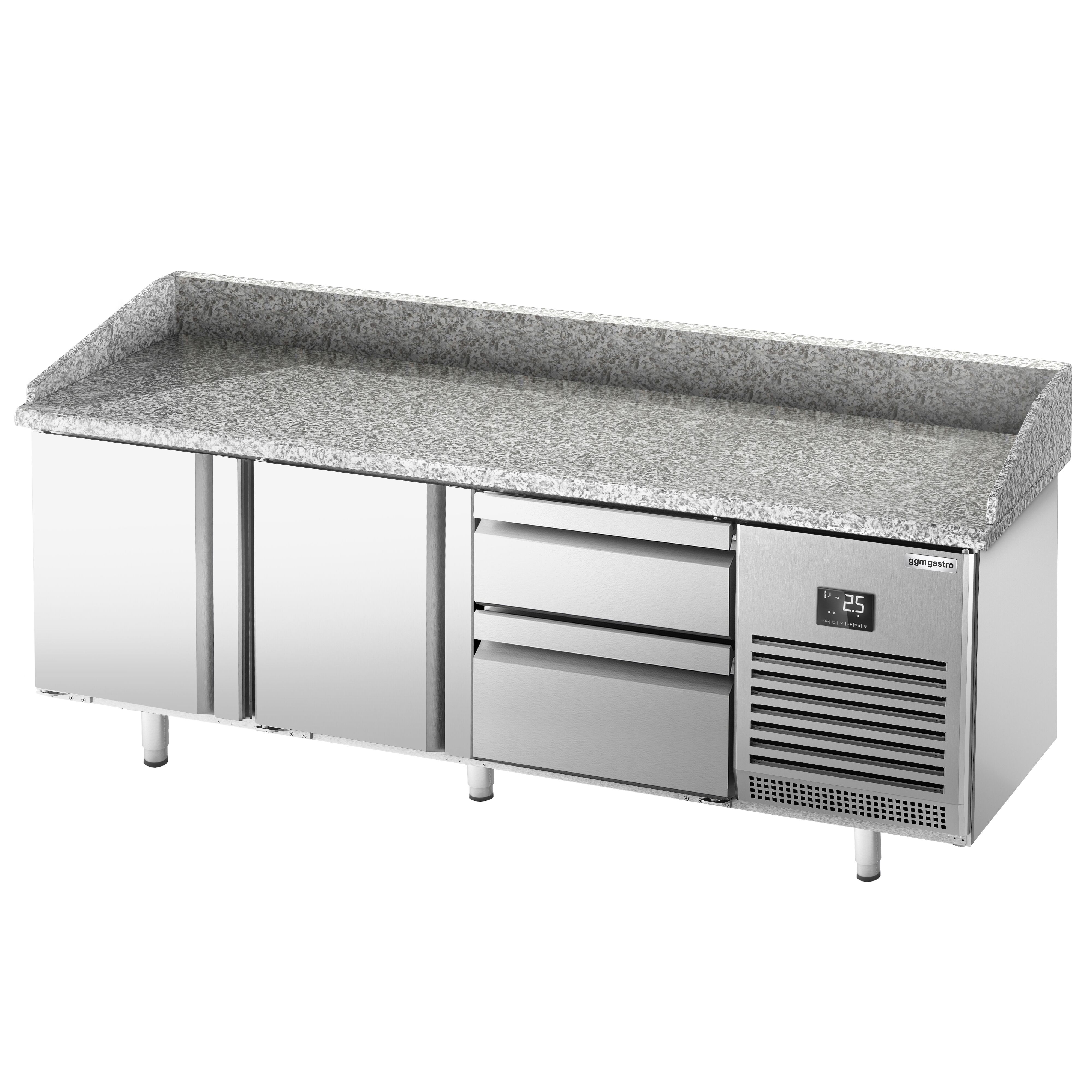 Commercial Pizza Prep Counter - Granite Top PREMIUM PLUS - 1980x700mm - with 2 doors & 2 drawers