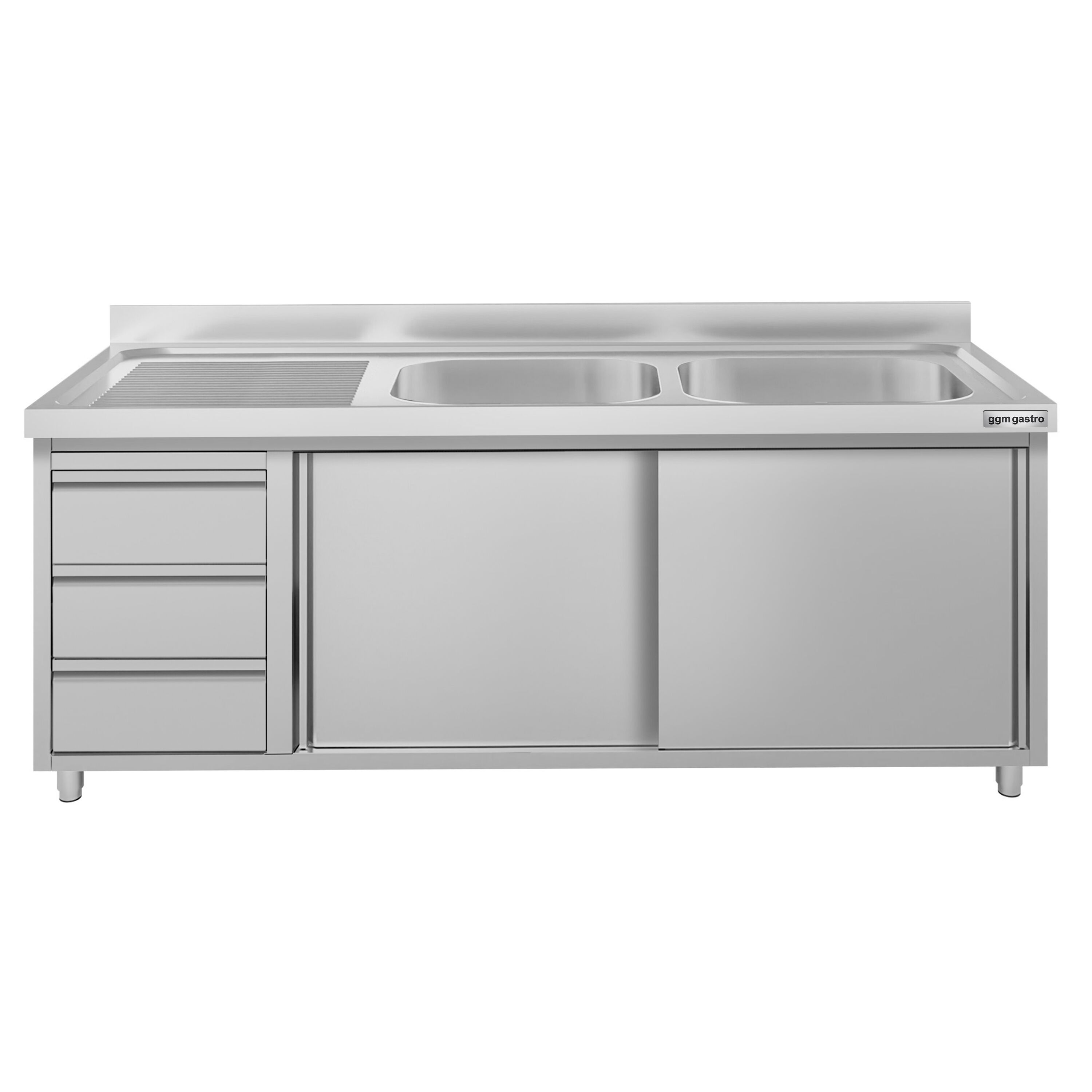 Meuble évier ECO - 1800 x 600 mm - avec 3 tiroirs & 2 bacs à droite