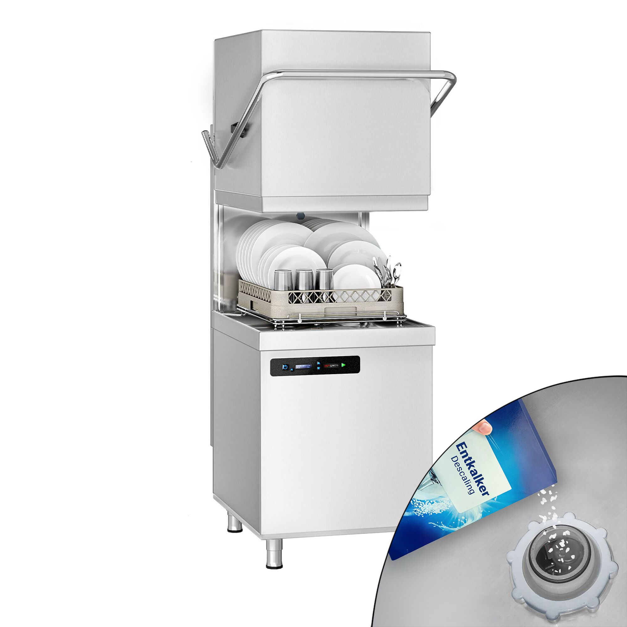 Lave-vaisselle à capot double paroi – Numérique – 7,1 kW – avec adoucisseur inclus – avec pompe de détergent, de rinçage et de vidange