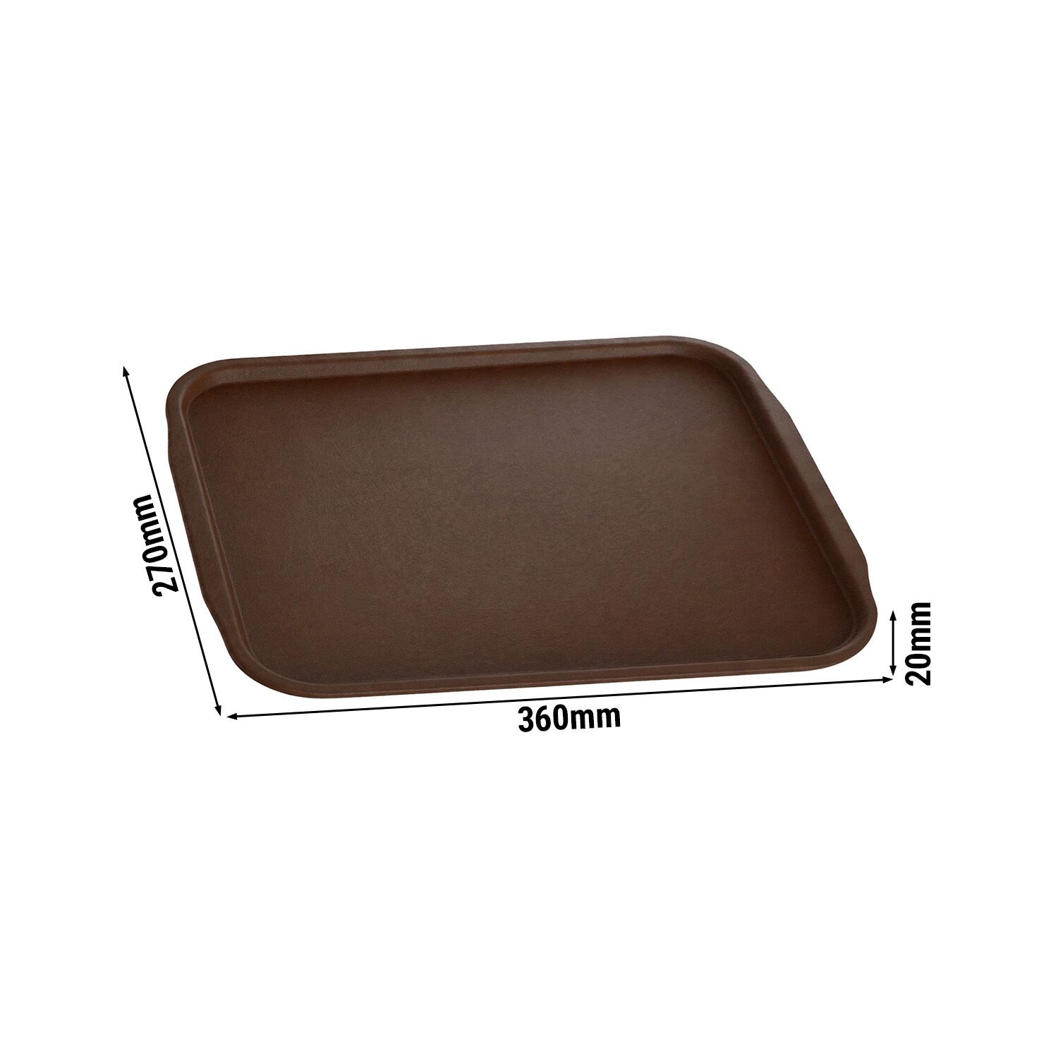 (10 kom) Poslužavnik za kantinu - ABS plastika - 360x270 mm - Visina: 20 mm - Smeđi - protuklizna površina