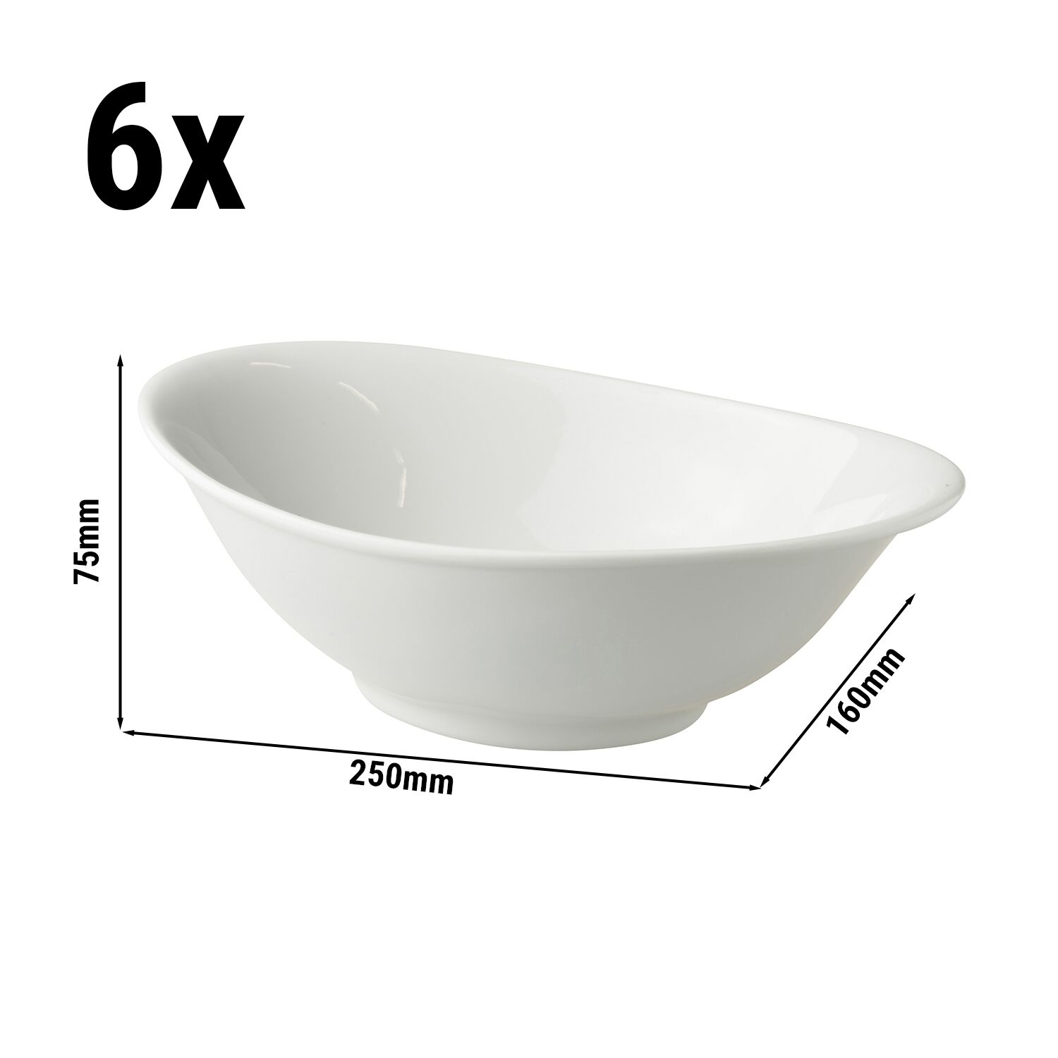 (6 pcs) Saladier WHITE DELIGHT - Porcelaine - 250x160mm - Blanc - 700ml
