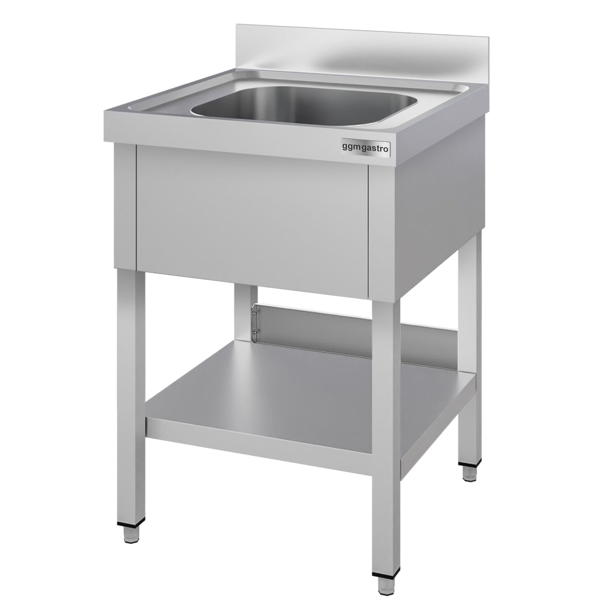 Plonge en inox ECO - 600x600mm - avec étagère basse - 1 bac au centre