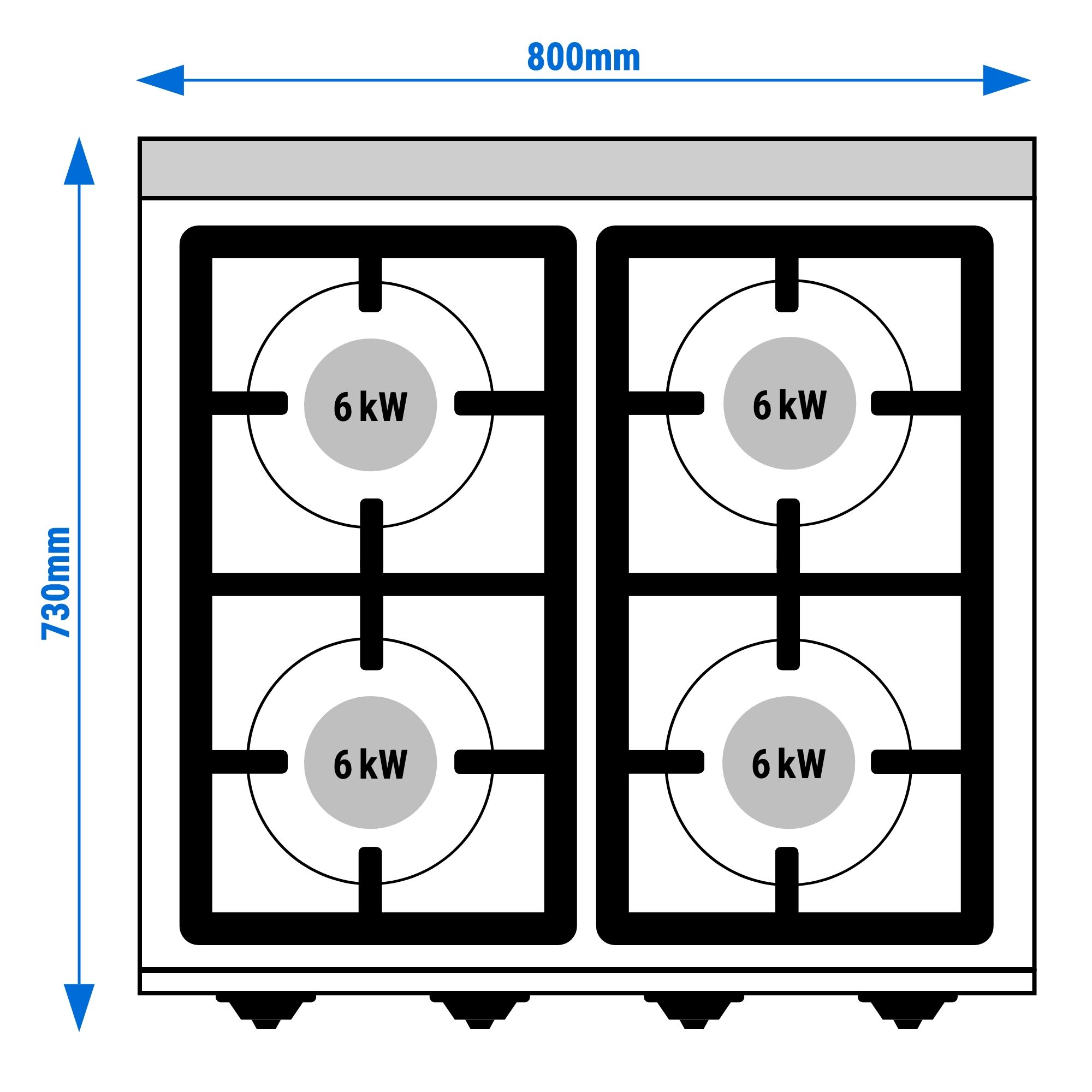Fourneau à gaz – 24 kW – 4 brûleurs