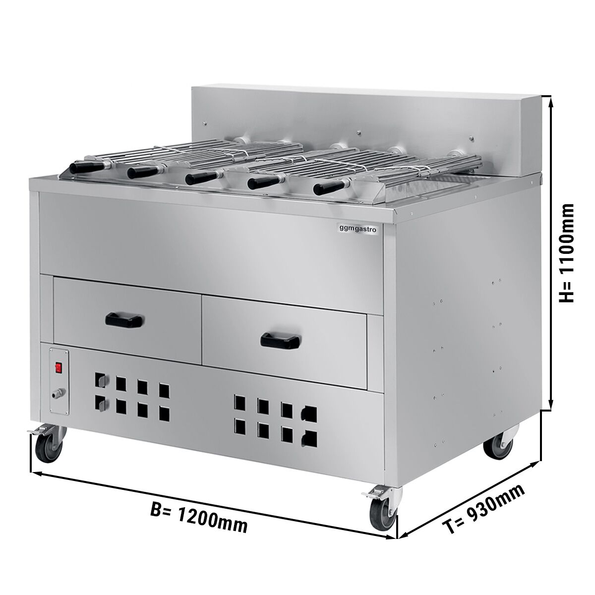 Holzkohlegrill / Röster für Hähnchen - 1200mm - mit 5 Spieße