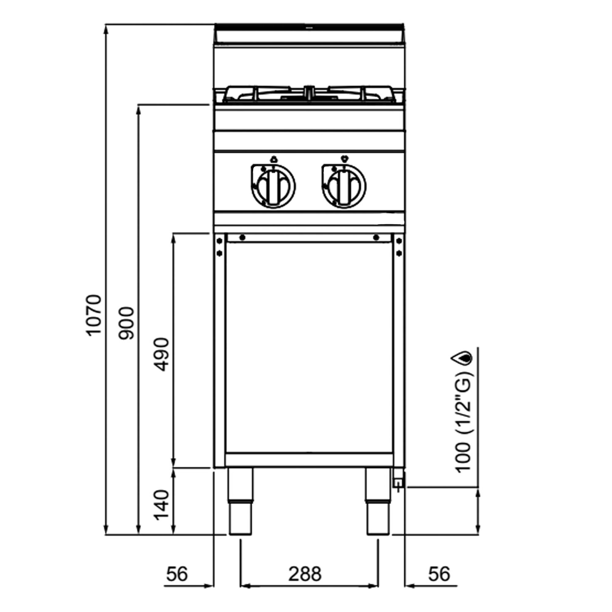 Fourneau à gaz – 9,5 kW – 2 brûleurs
