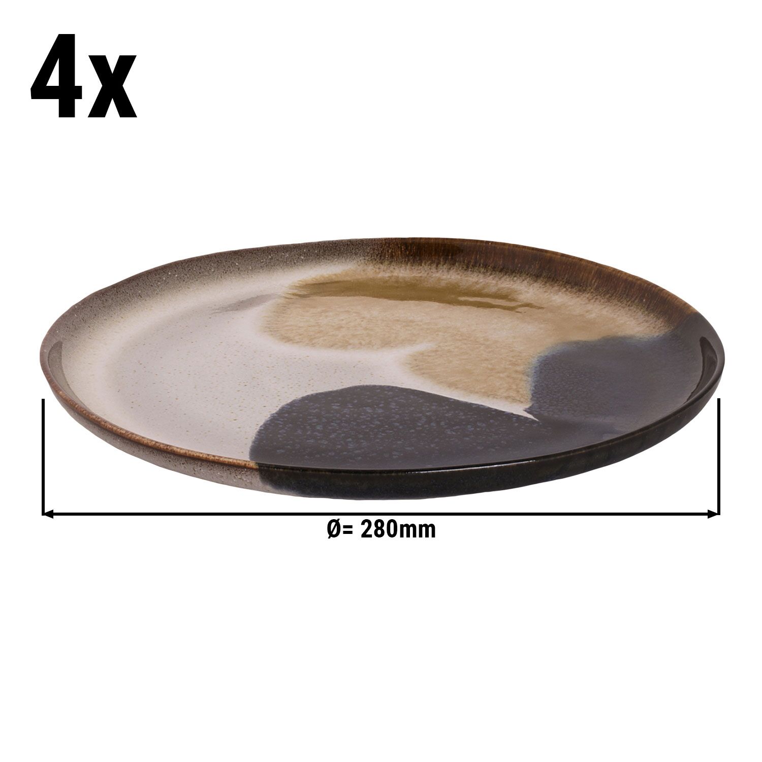 (4 Stück) AQUAREL - Teller - flach - Ø 280mm - Beige/Blau