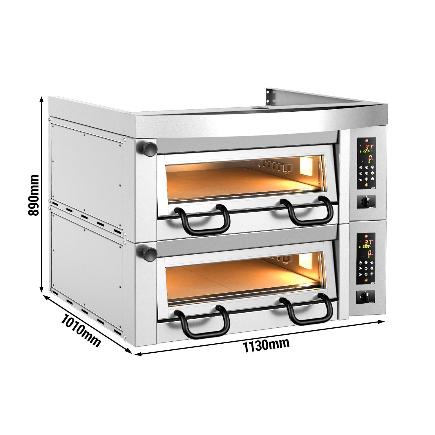 (2 szt.) Elektryczny Piec do pizzy - 2 x 4 x Ø34cm - Panel dotykowy - z okapem