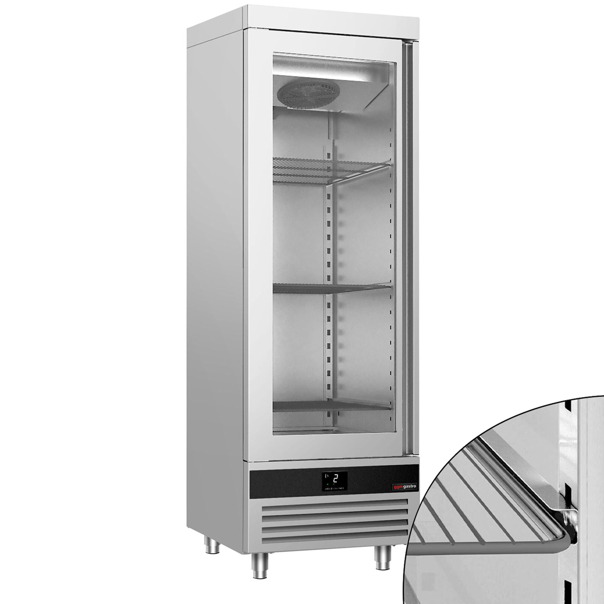 Armoire réfrigérée vitrée positive en acier inoxydable AISI 430 PREMIUM - 600 L - avec 1 porte vitrée & Glissières GN & 4 grilles GN 1/1 - Pré-équipée LED