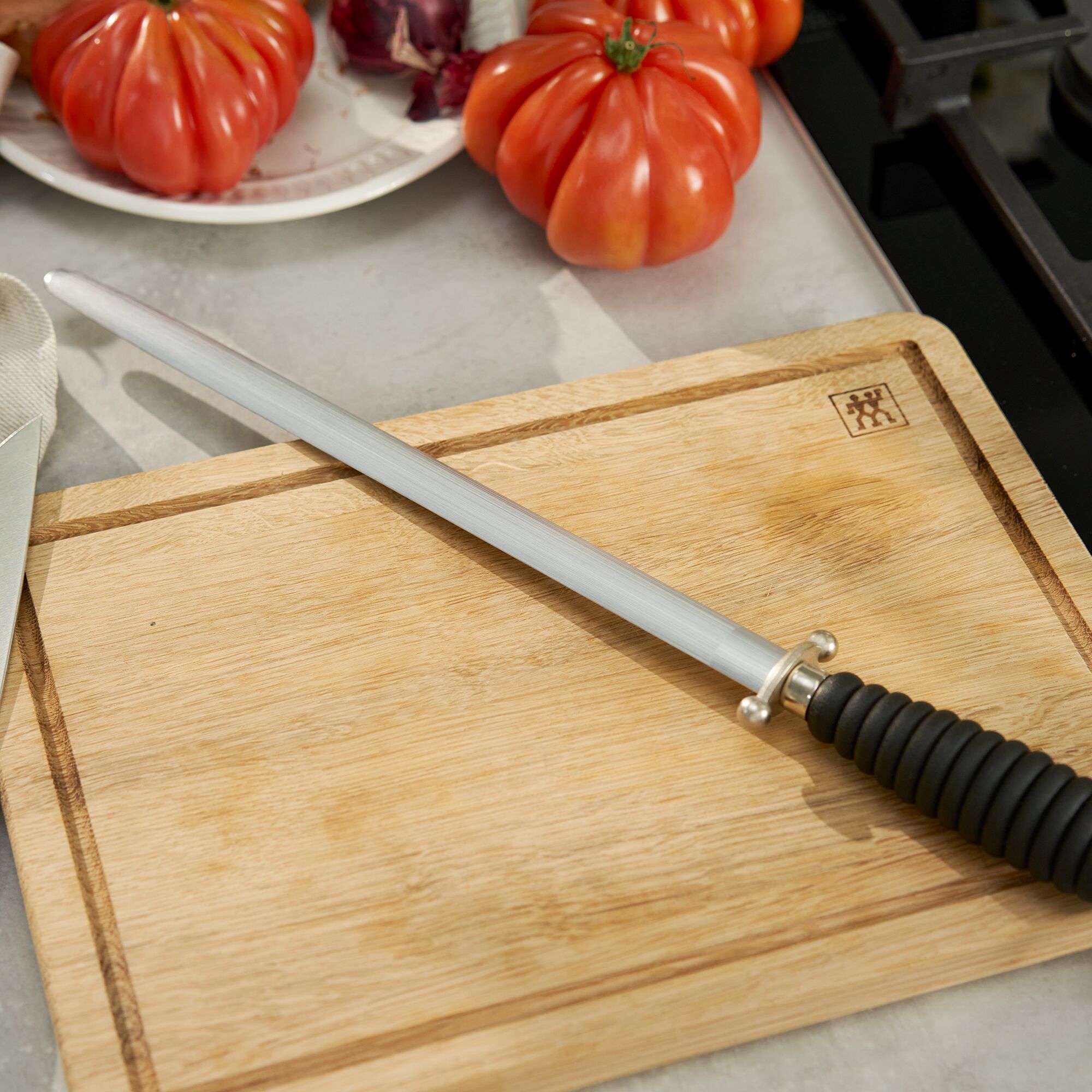 ZWILLING | Knife Sharpening Steel – 300 mm - Hard‑Chrome Stainless Steel - Grooved - Black Plastic Oval Grip