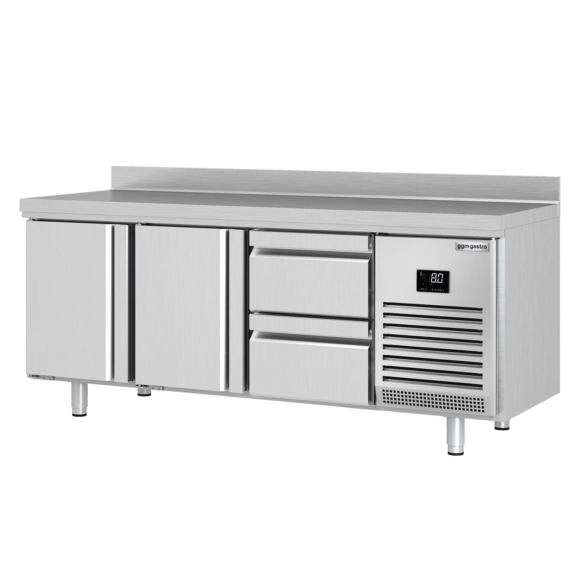 Table réfrigérée Premium PLUS - 1960 x 700 mm - avec 2 portes - 2 tiroirs - avec dosseret