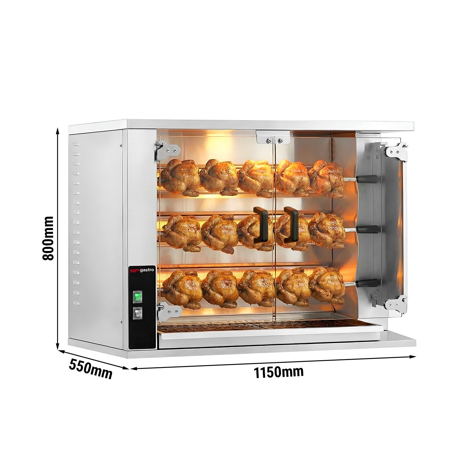 Gaz Rôtissoire à poulets à poser - avec 3 broches pour jusqu’à 15 poulets - 14,1kW