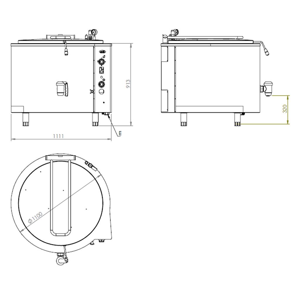 Marmite électrique de cuisson - 300 litres - 27 kW - chauffage indirect - avec arrivée d’eau et robinet de vidange