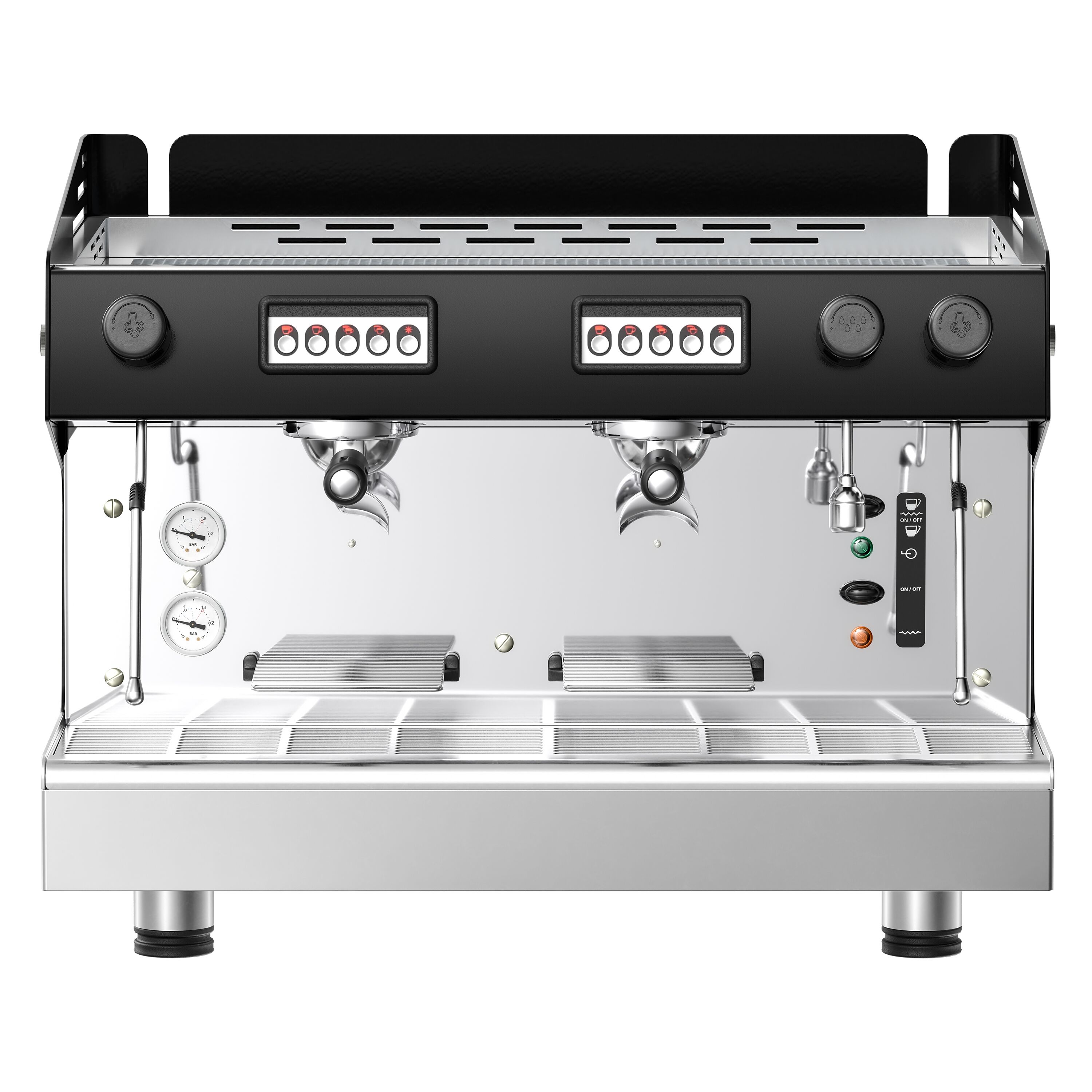 Machine à café porte-filtre – 2 groupes – avec système de préinfusion & 2 lances vapeur incluses
