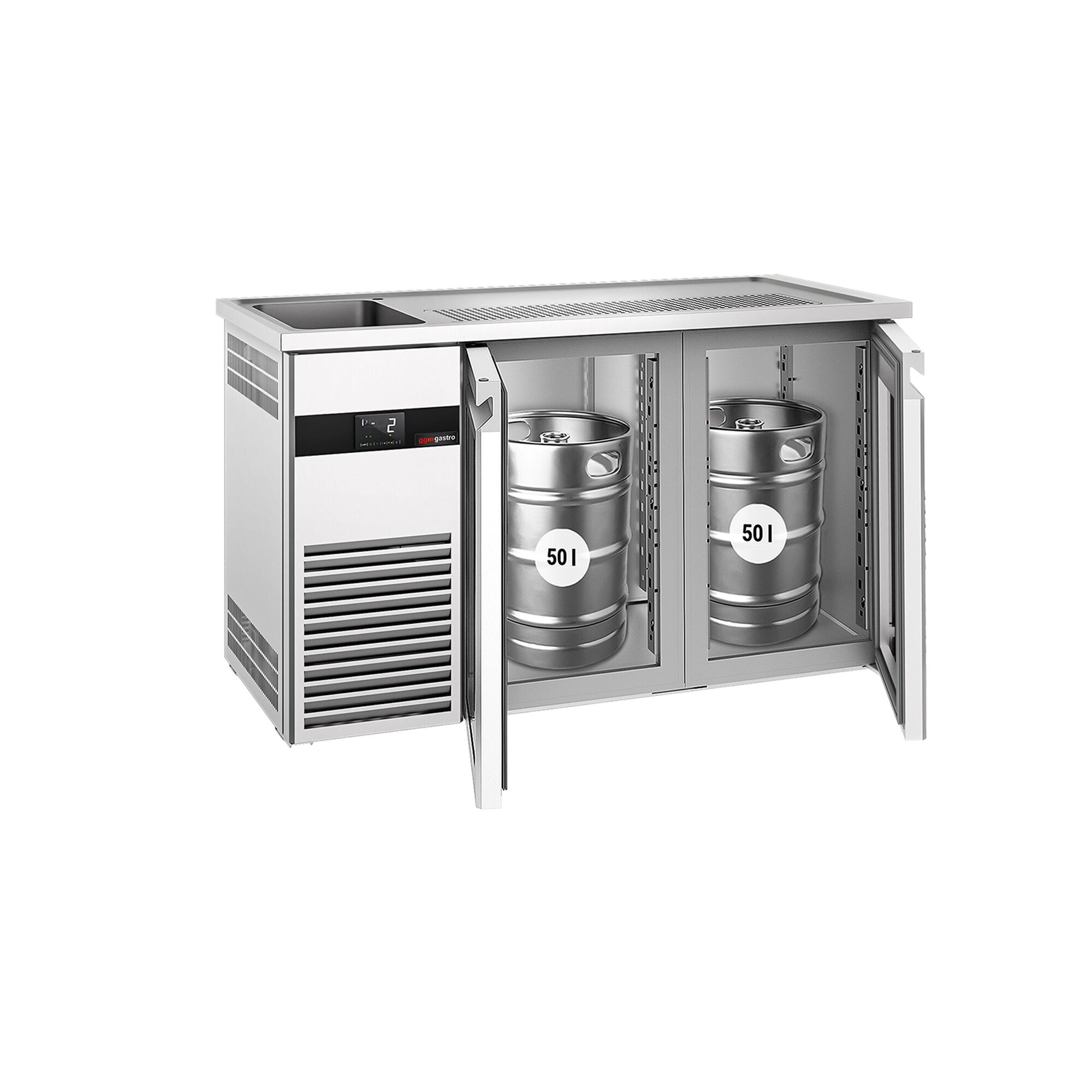 Comptoir de bar réfrigéré PREMIUM - 1550x700mm - 2 portes vitrées