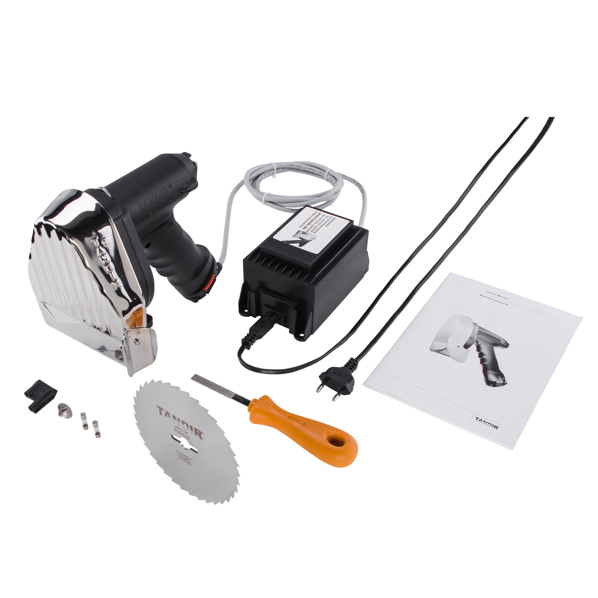 TANDIR | Electric Doner Kebab Slicer Ø140 mm ECO – Smooth & serrated blades - 15V PSU with 2m cable - 2× 6.3A fuses