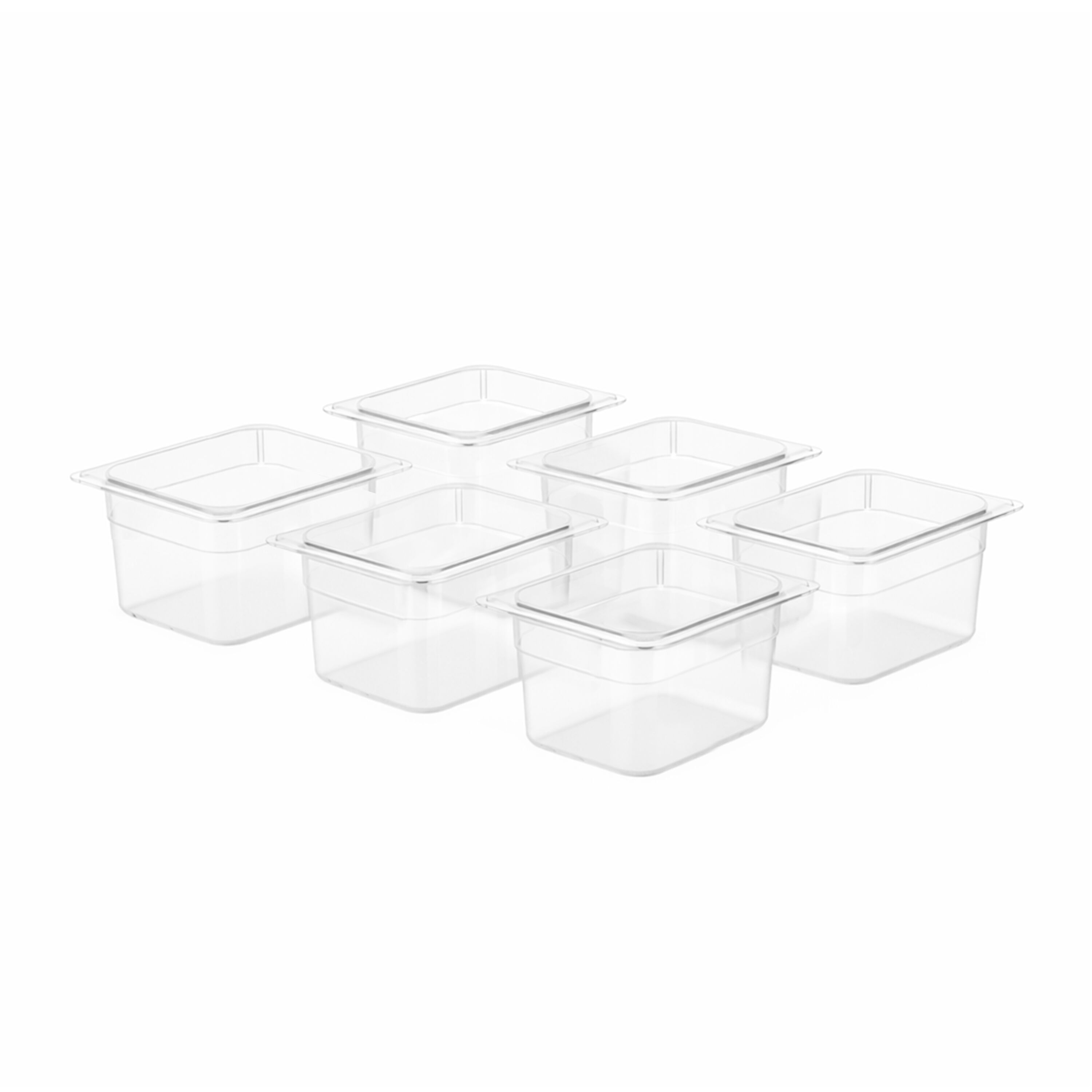 (6 pièces) Bac en Polypropylène - GN 1/6 - Translucide - 1,5 L - Hauteur : 100 mm