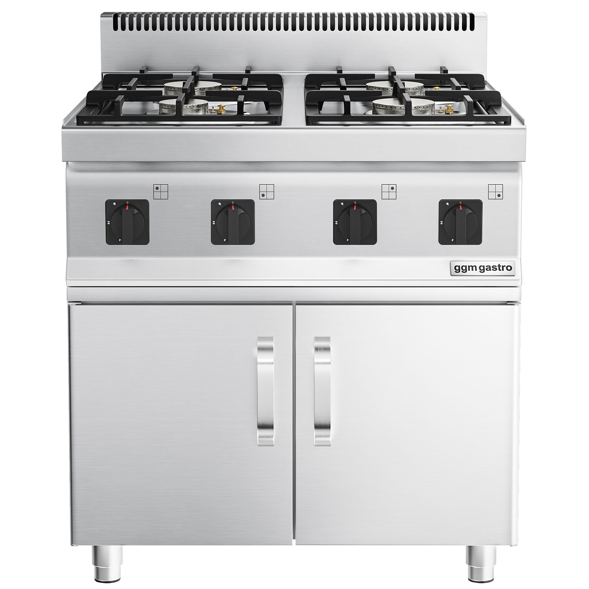 Fourneau à gaz – 23 kW – 4 brûleurs – avec soubassement avec 2 portes