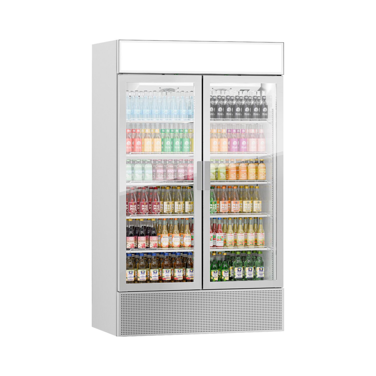 Vitrine réfrigérée à boissons - 1200mm - 1048 L - porte vitrée sans cadre - 2 portes vitrées - avec caisson lumineux - éclairage LED - 1 à +10 °C