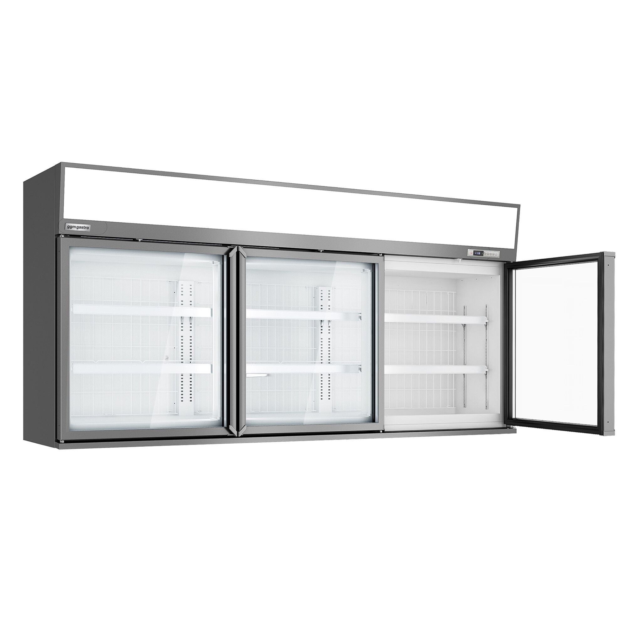 Vitrine murale de congélation pour supermarché - 2100 mm - 346 litres - avec 3 portes & 2 étagères - Gris
