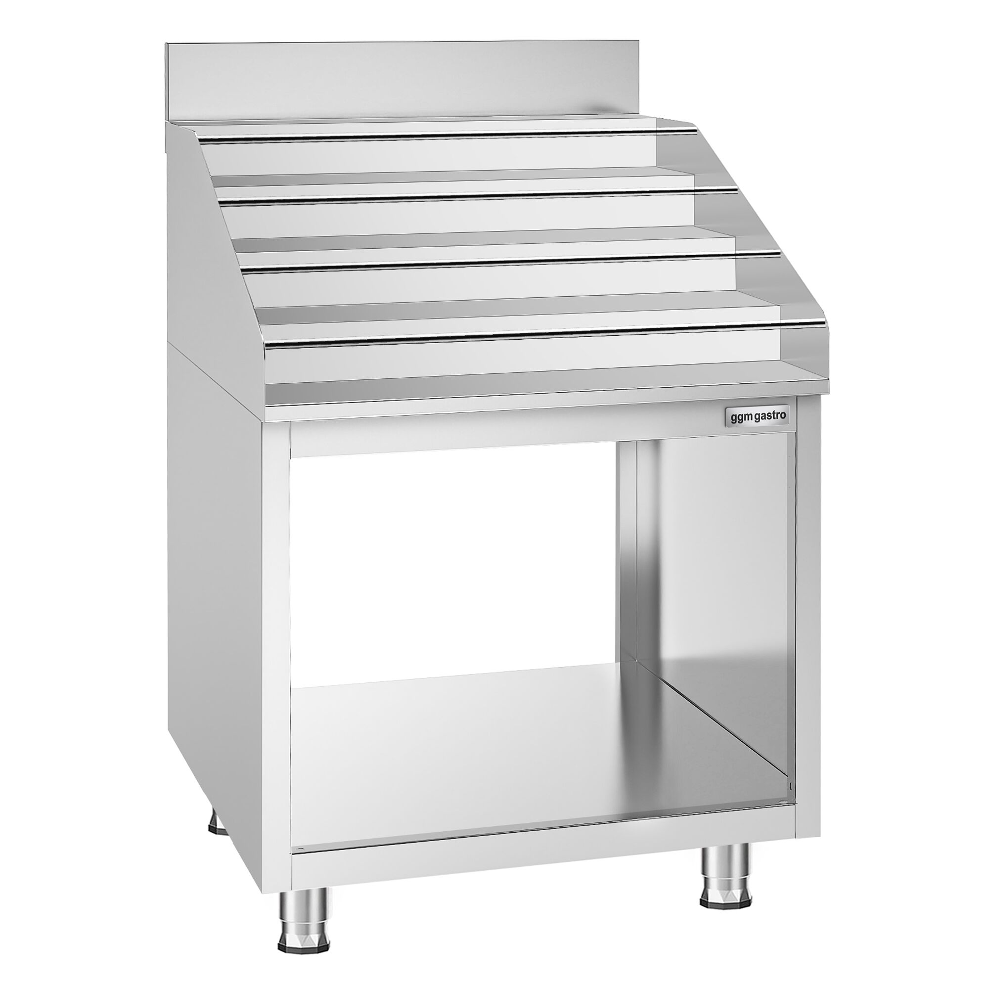 Estantería para botellas de bar de acero inoxidable - 600x600mm - con 4 estantes