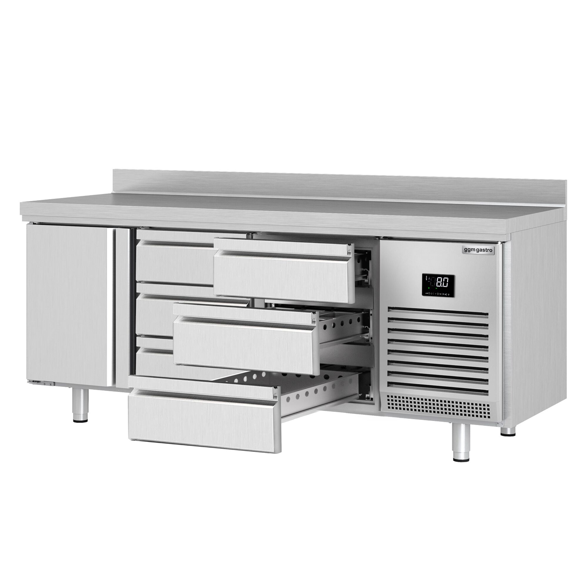 Table réfrigérée Premium PLUS - 1960 x 600 mm - avec 1 porte - 6 tiroirs - avec dosseret