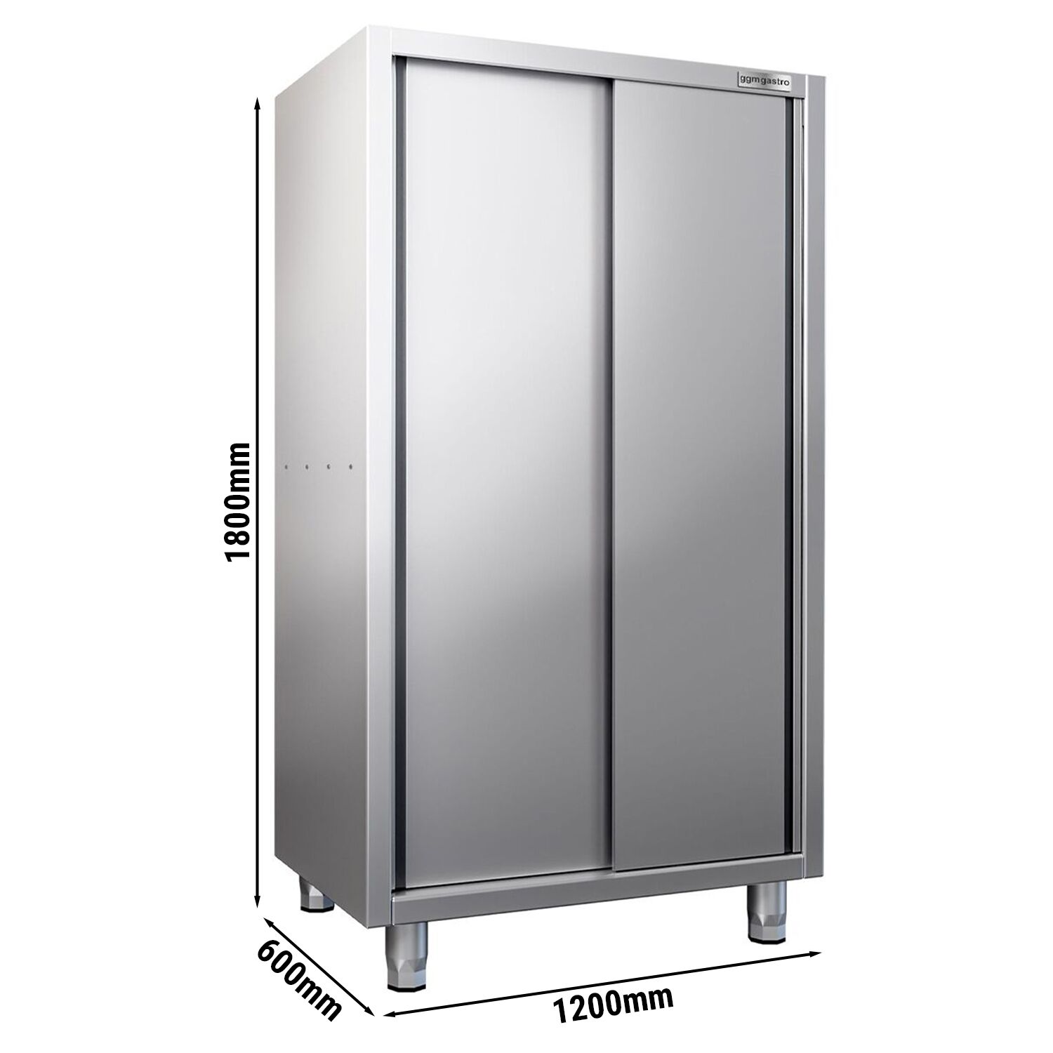 Armoire haute en inox PREMIUM - 1200x600mm - 2 portes coulissantes - Hauteur: 1800mm
