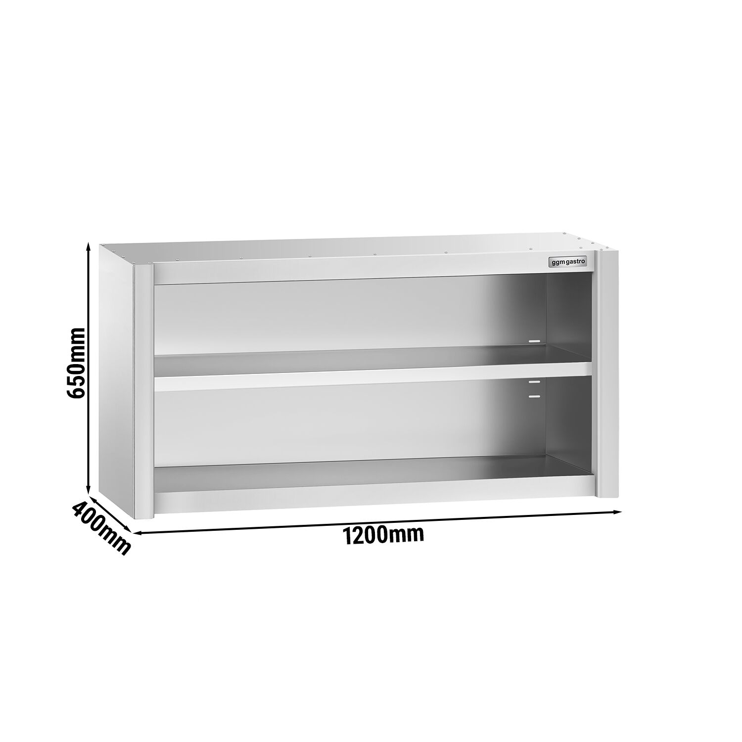 Armoire murale en acier inoxydable PREMIUM - 1200x400mm - sans portes (ouvert) - 650mm de haut