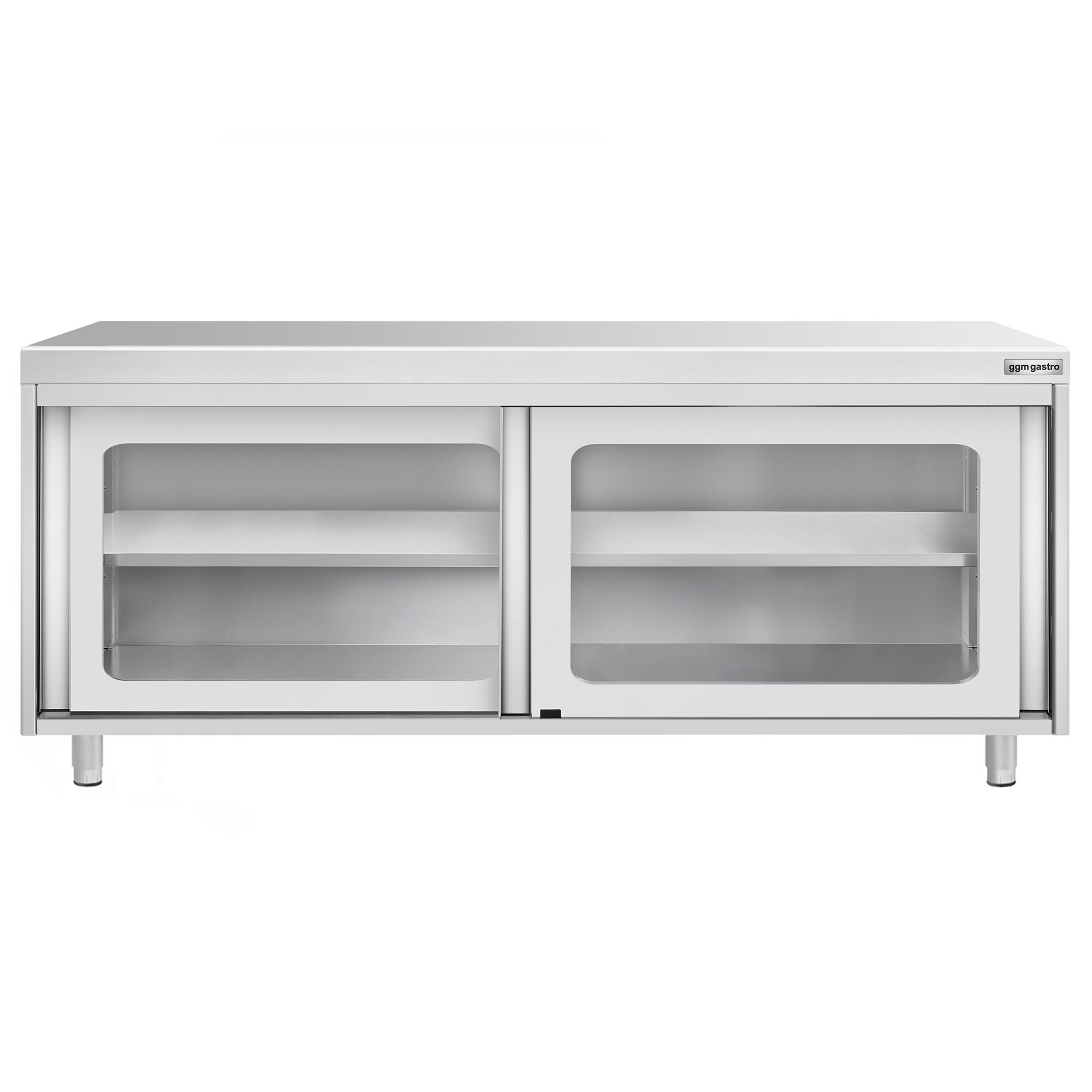 Table armoire en acier inoxydable PREMIUM - 2000x700mm - avec portes coulissantes vitrées