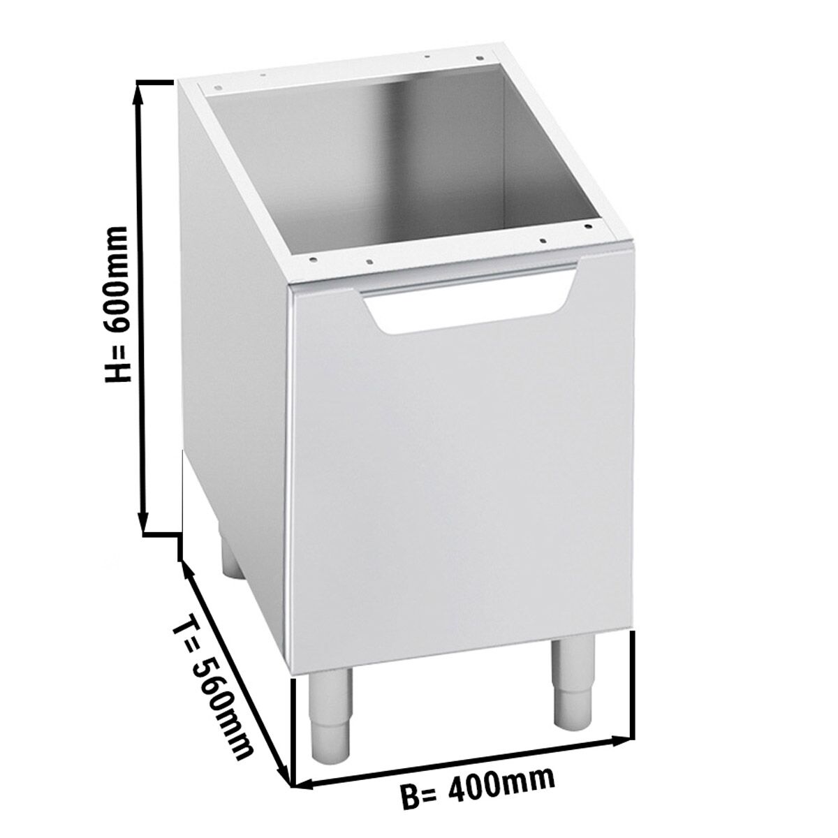 Soubassement - 400x560x600mm - Inox AISI 304 - 1 porte - charnières à droite - Série Lorenzo 700 - avec bords arrondis - Norme CE