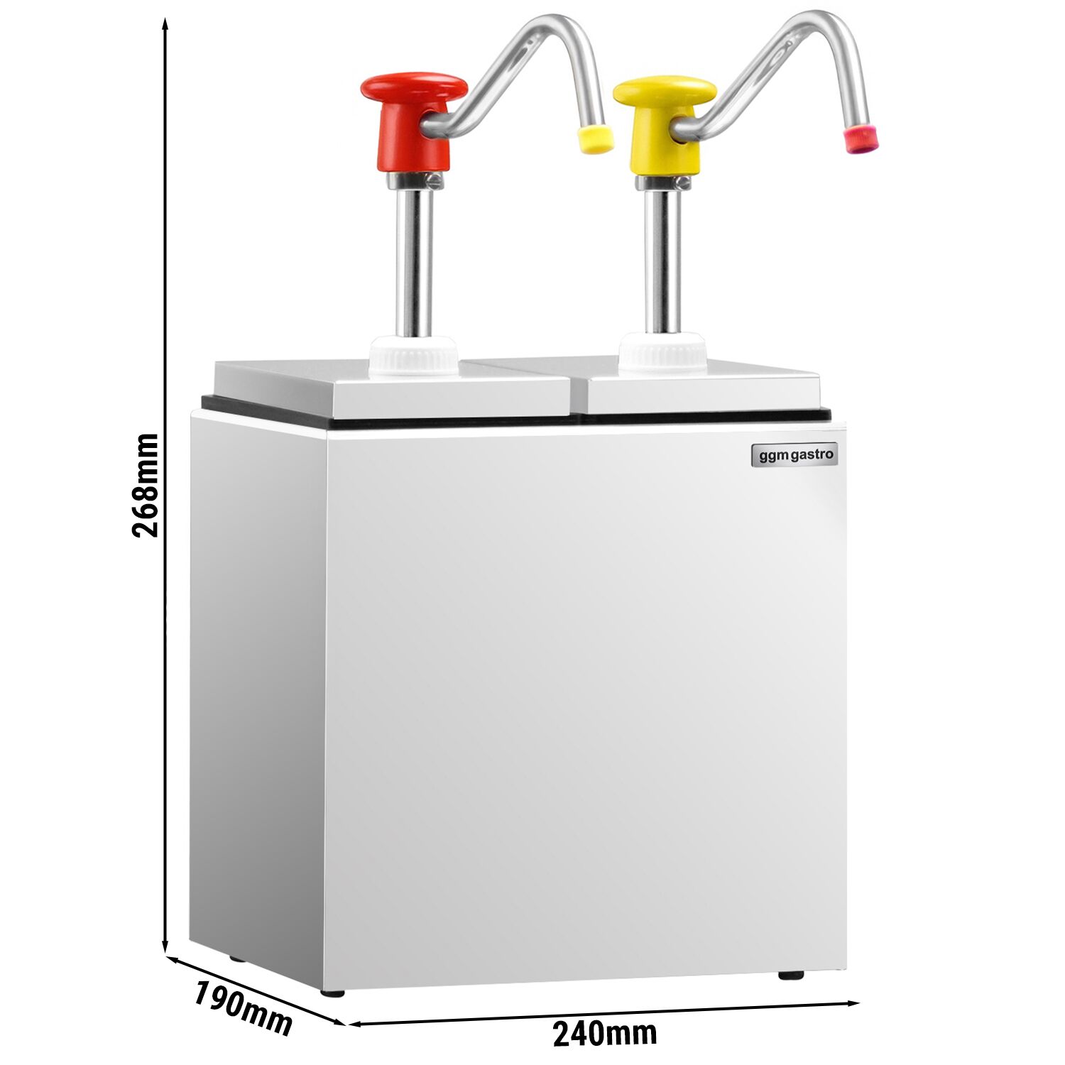 Pompe à sauce - 2x 2,5L - dosage réglable - bec anti-goutte - avec cuve - incl. support inox