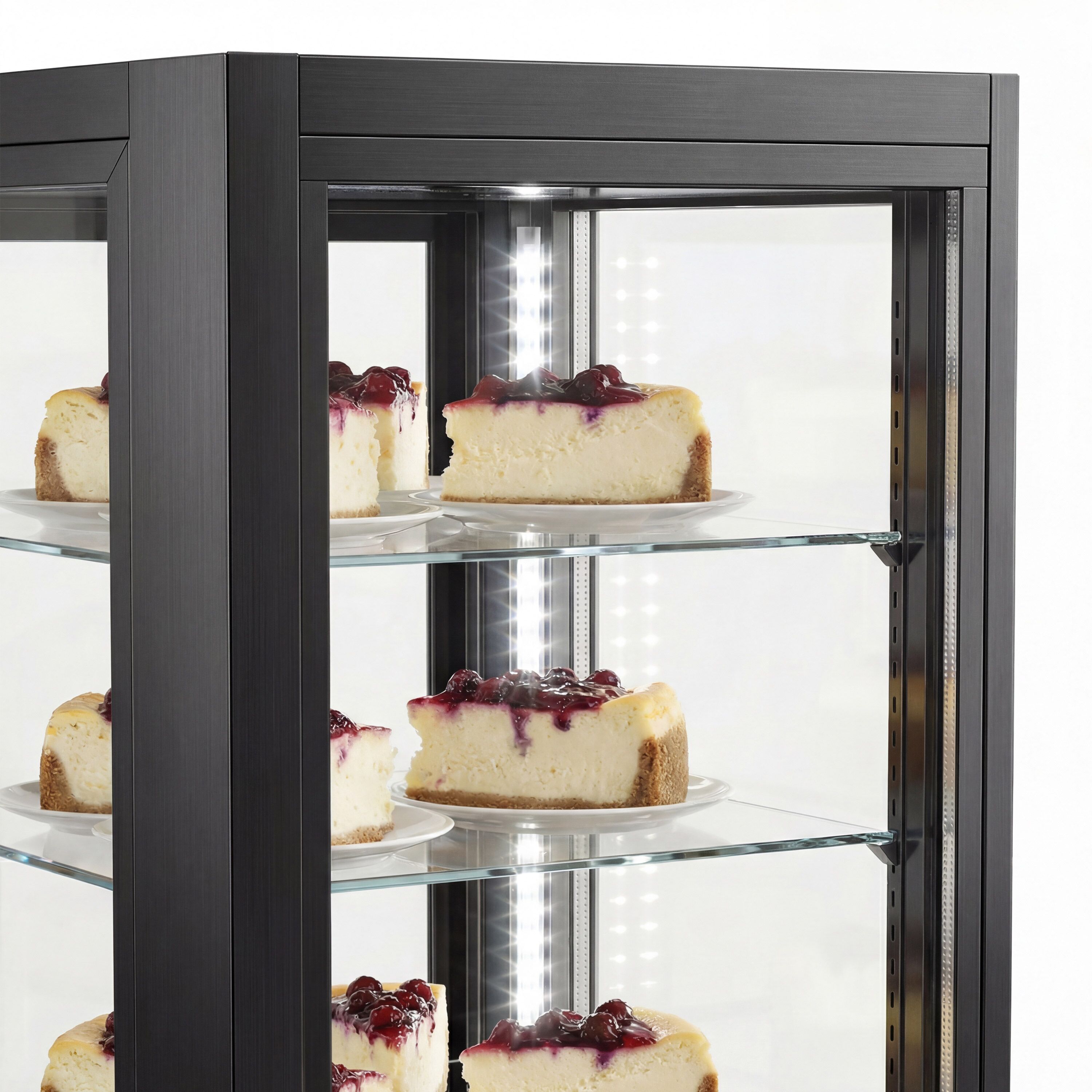 Vitrine réfrigérée 4 faces vitrées / Vitrine panoramique – 440 litres – 2 portes en verre – 5 étagères – Noir